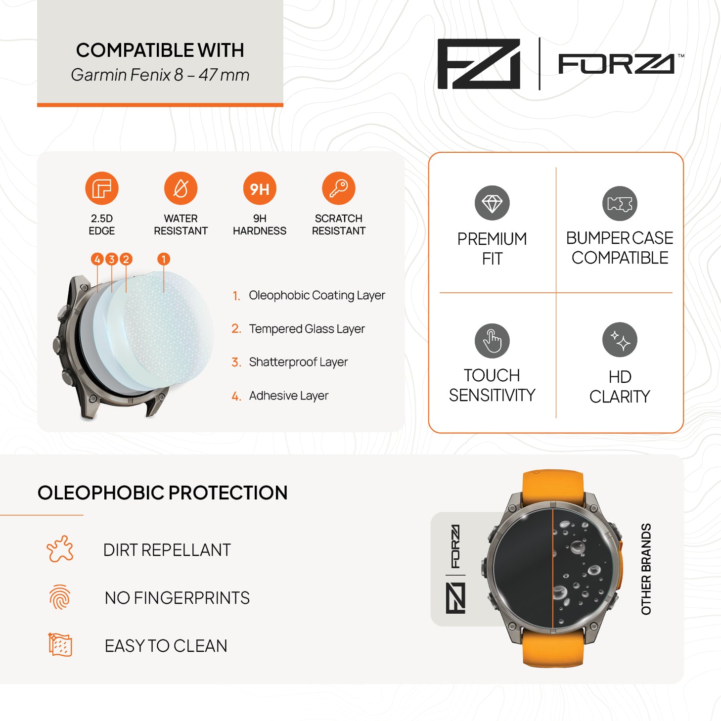 FORZA Tempered Glass Screen Protector for Garmin Fenix 8 / E – 47 mm (2 Pack)