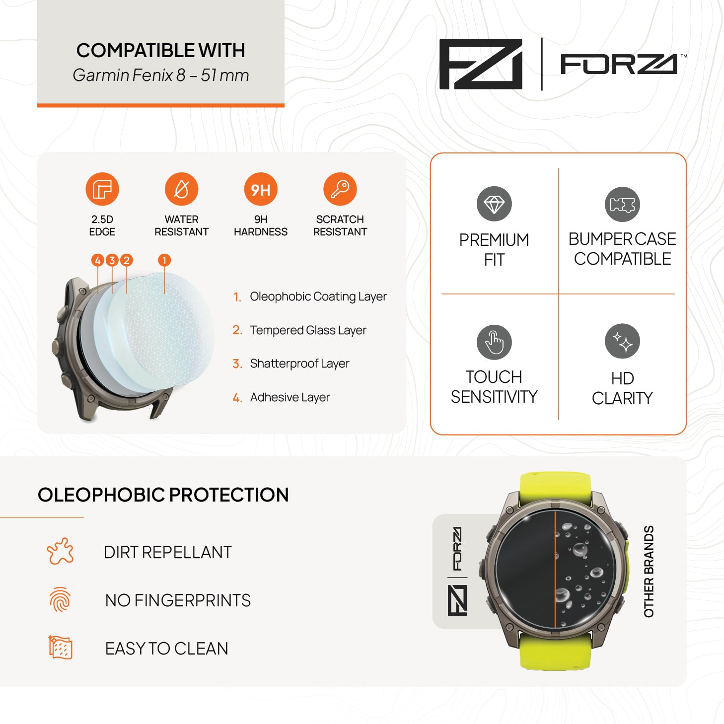 FORZA Tempered Glass Screen Protector for Garmin Fenix 8 – 51 mm (2 Pack)