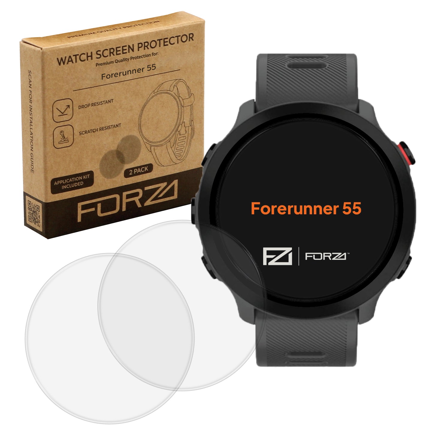 FORZA Tempered Glass Screen Protector for Garmin Forerunner 55 (2 Pack)