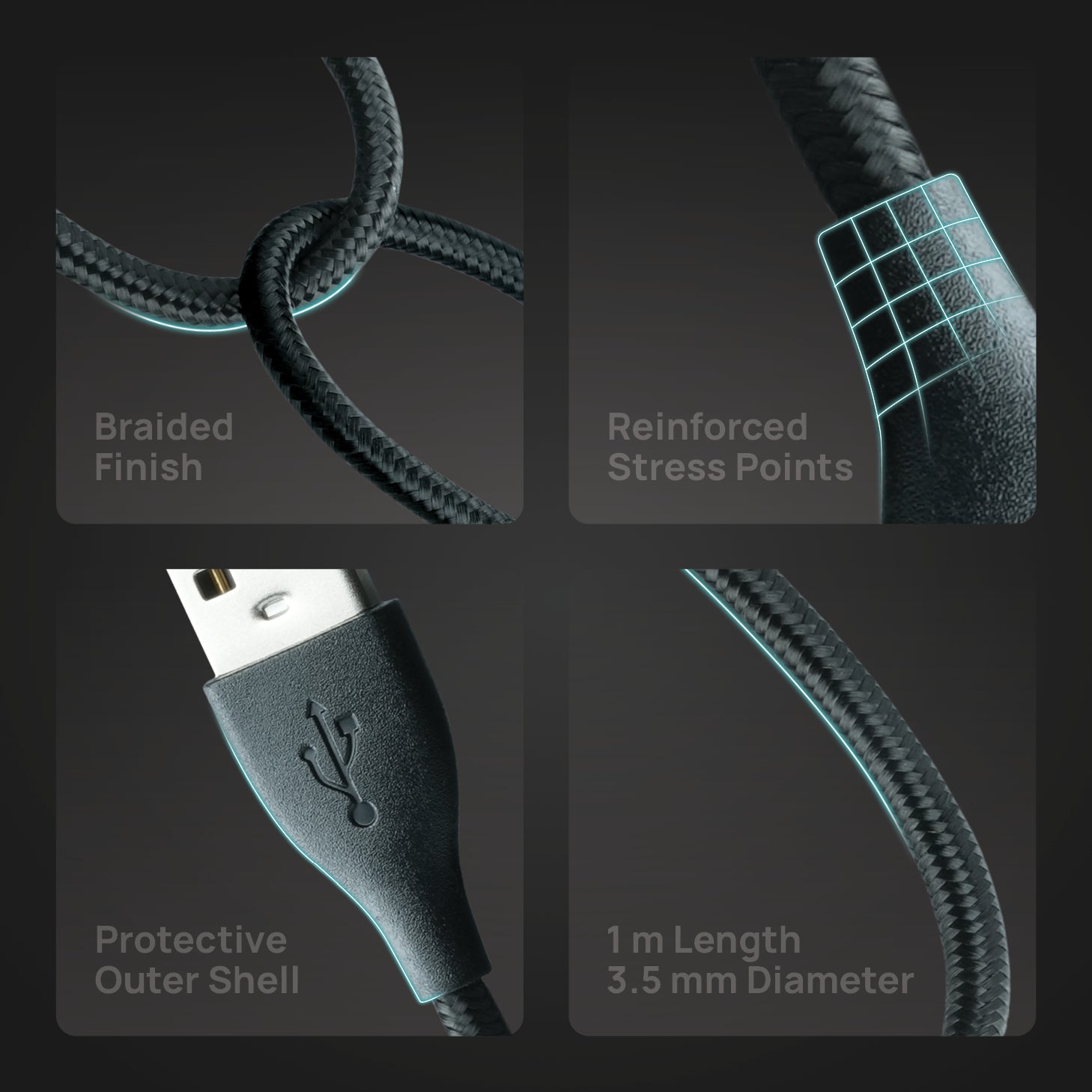 FORZA USB 90 Degree Braided Charging Cable for Garmin Watch