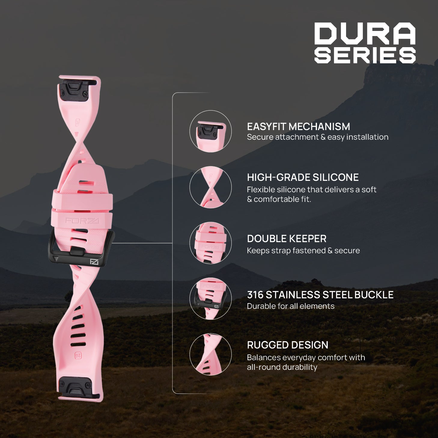 FORZA Elite 26mm EasyFit Watch Strap for Garmin