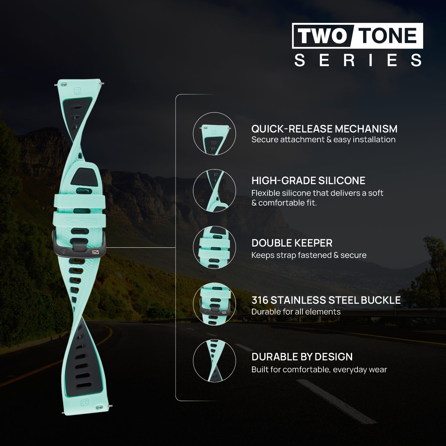 FORZA Elite 22mm Quick Release Two-Tone Watch Strap