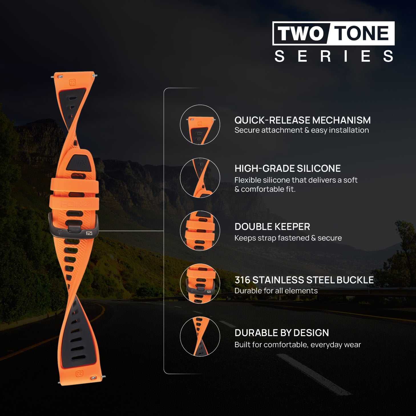 FORZA Elite 22mm Quick Release Two-Tone Watch Strap