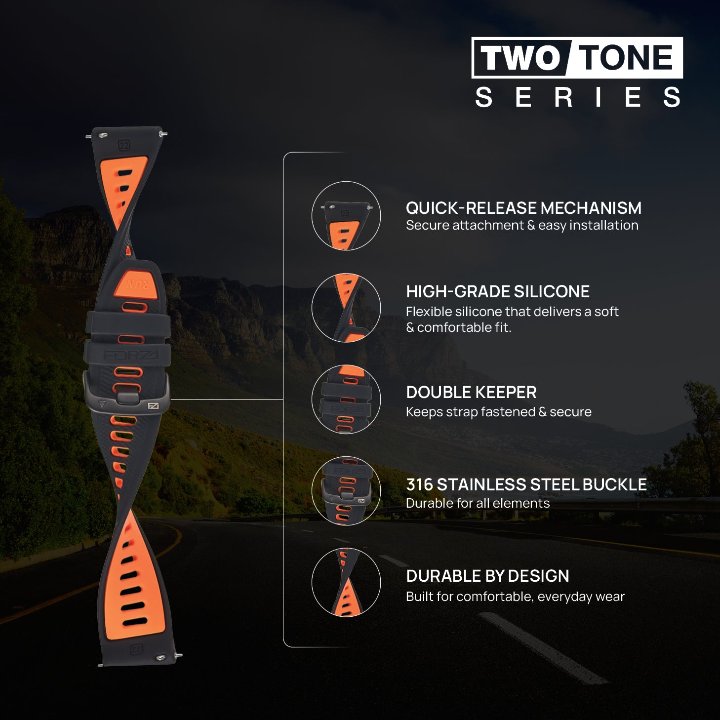 FORZA Elite 22mm Quick Release Two-Tone Watch Strap