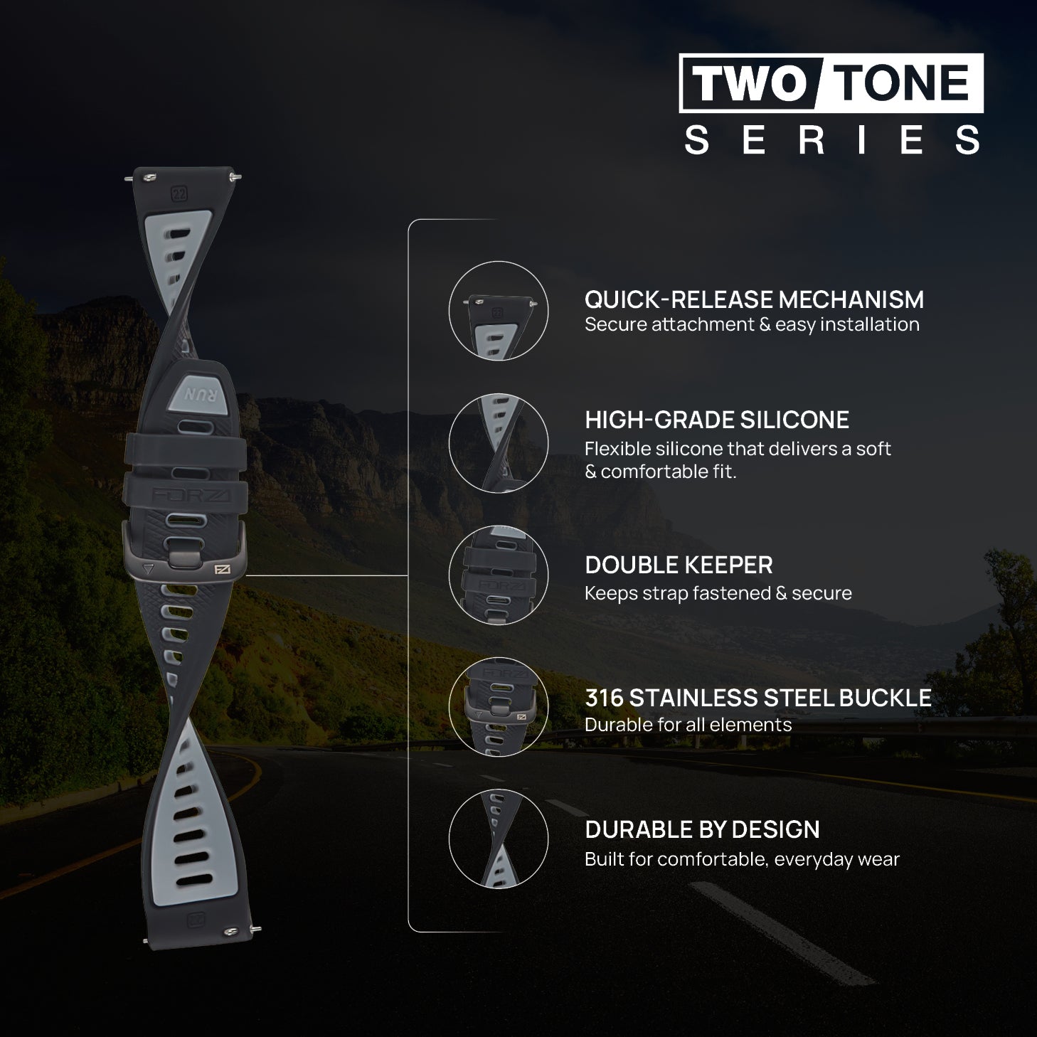 FORZA Elite 22mm Quick Release Two-Tone Watch Strap