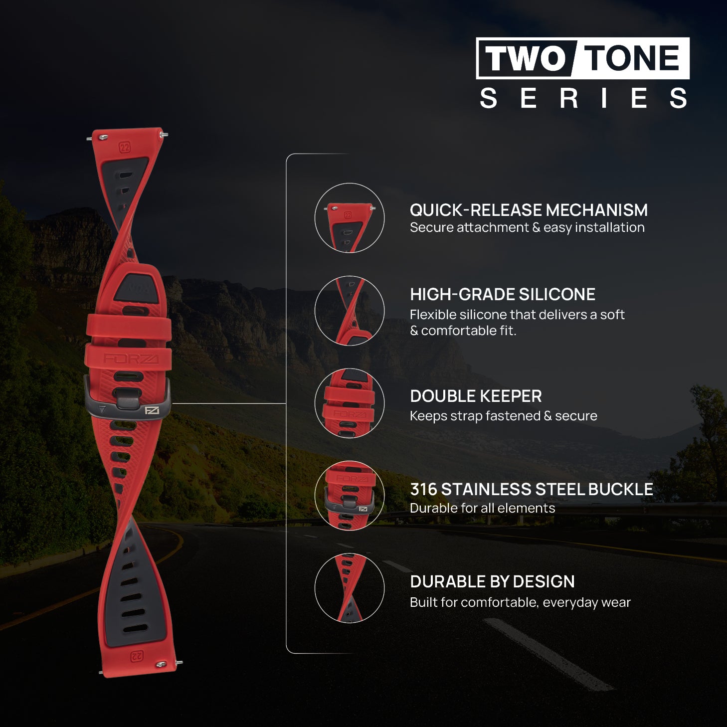 FORZA Elite 22mm Quick Release Two-Tone Watch Strap