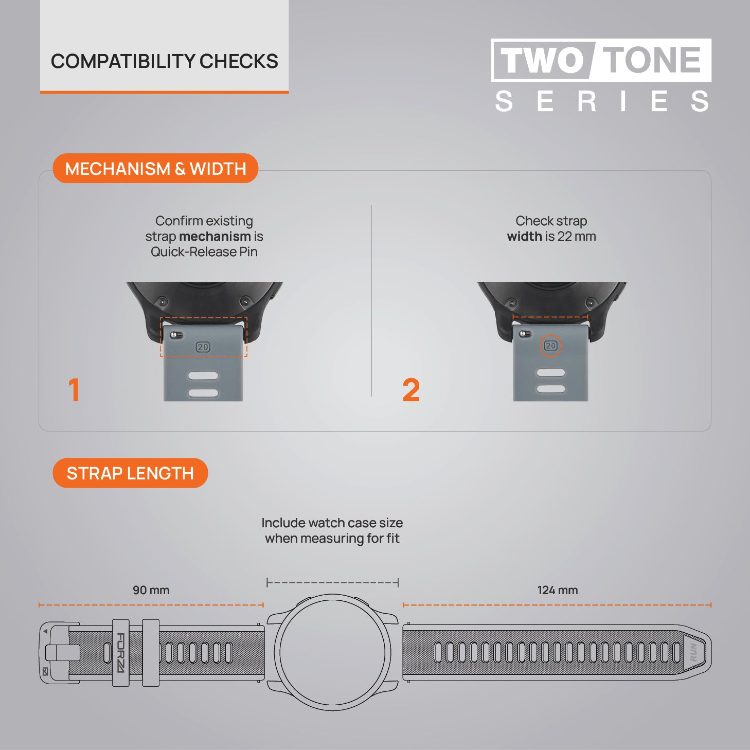 FORZA Elite 22mm Quick Release Two-Tone Watch Strap