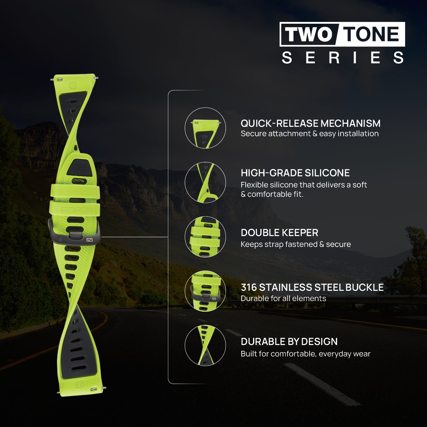 FORZA Elite 22mm Quick Release Two-Tone Watch Strap