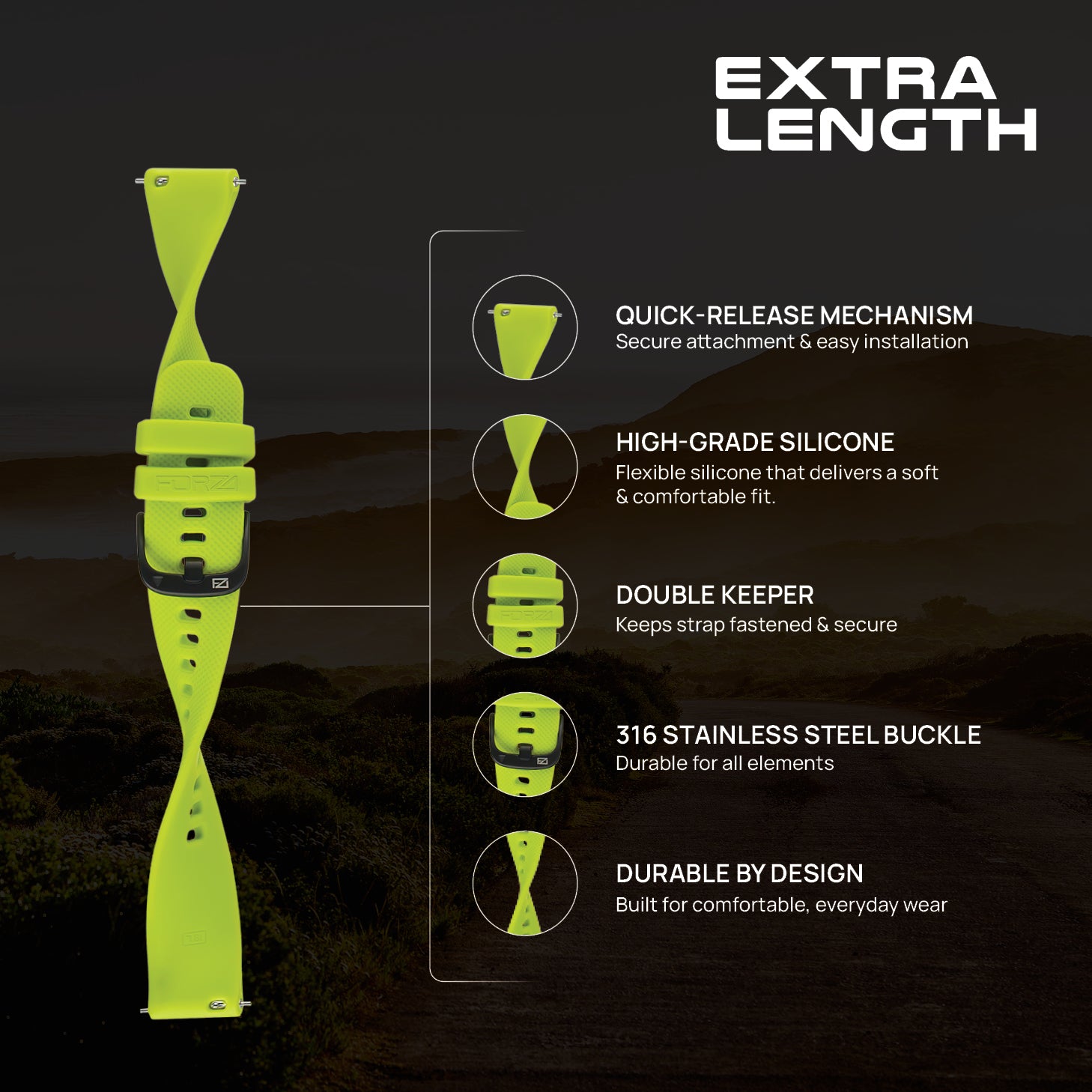 FORZA Elite 18mm Quick Release Classic Extra-Length Watch Strap