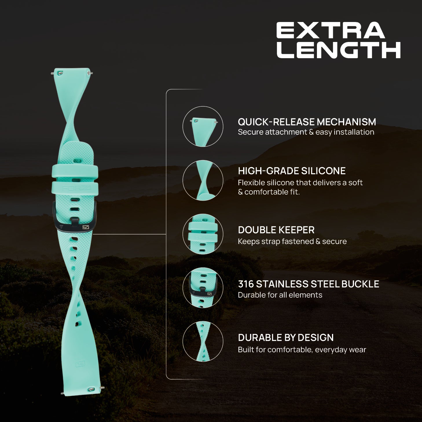 FORZA Elite 18mm Quick Release Classic Extra-Length Watch Strap