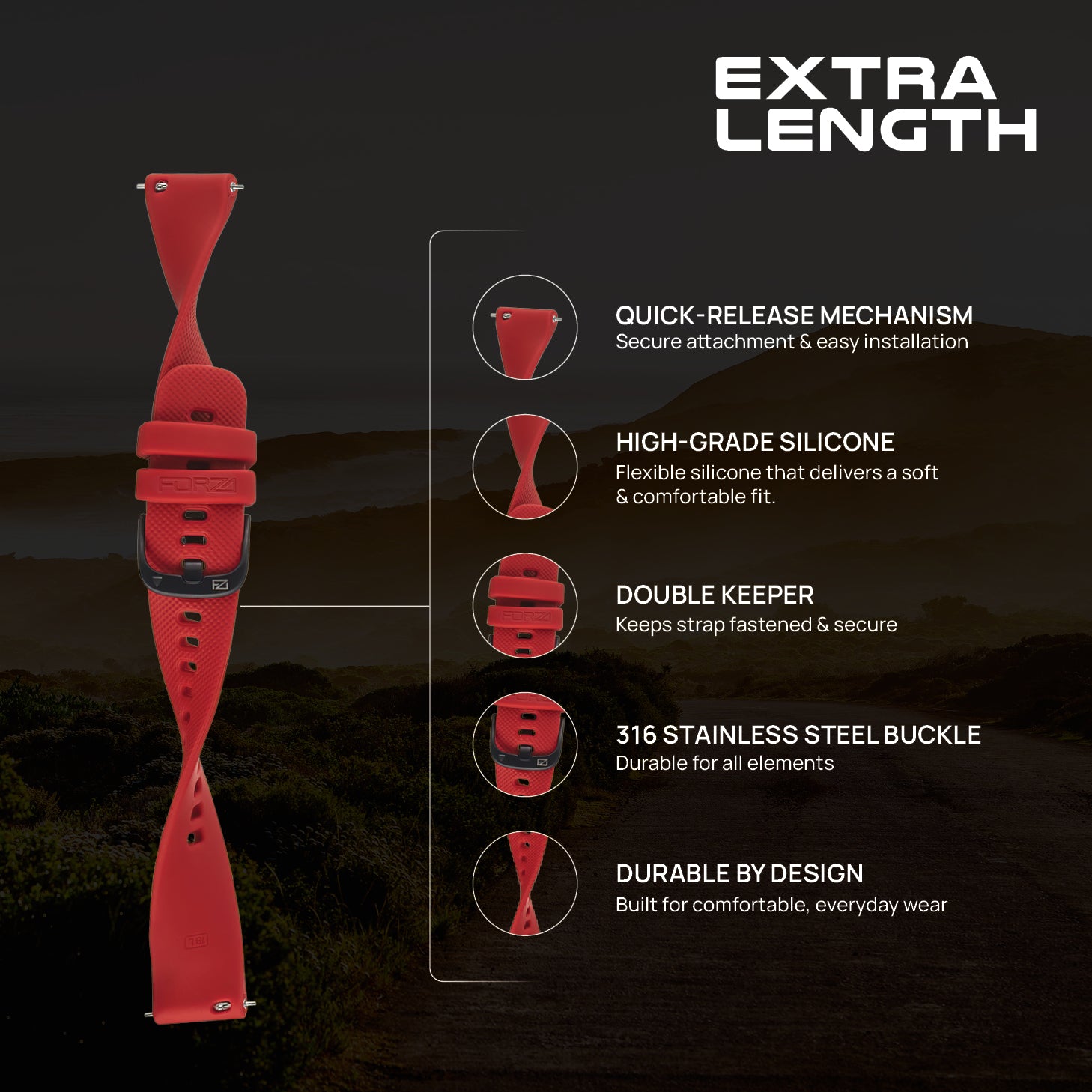 FORZA Elite 18mm Quick Release Classic Extra-Length Watch Strap