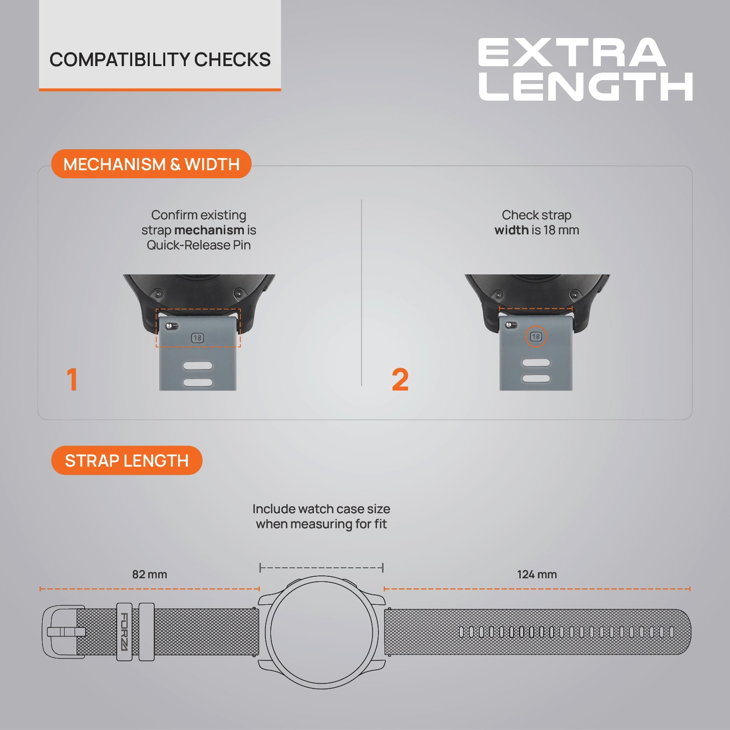 FORZA Elite 18mm Quick Release Classic Extra-Length Watch Strap