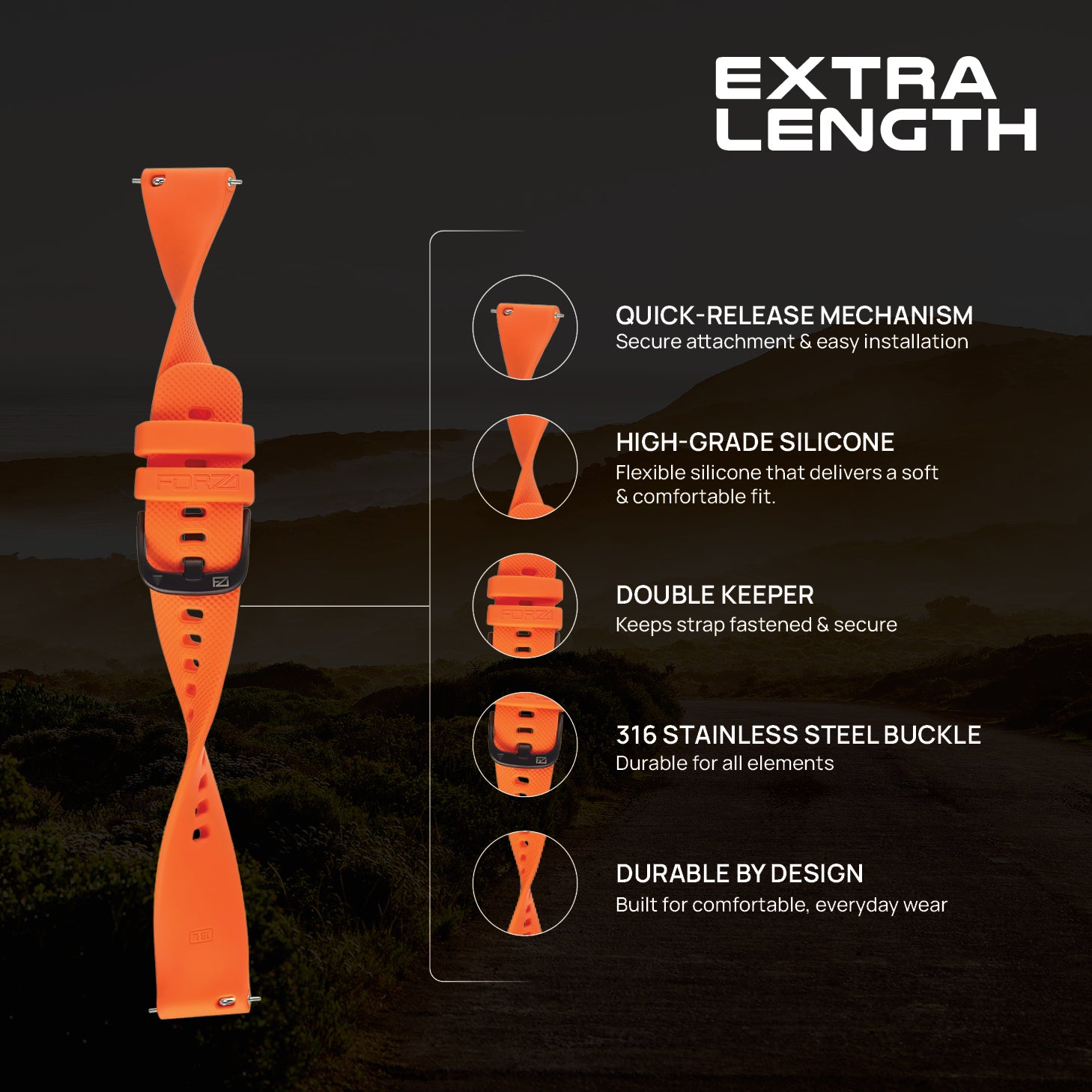 FORZA Elite 18mm Quick Release Classic Extra-Length Watch Strap