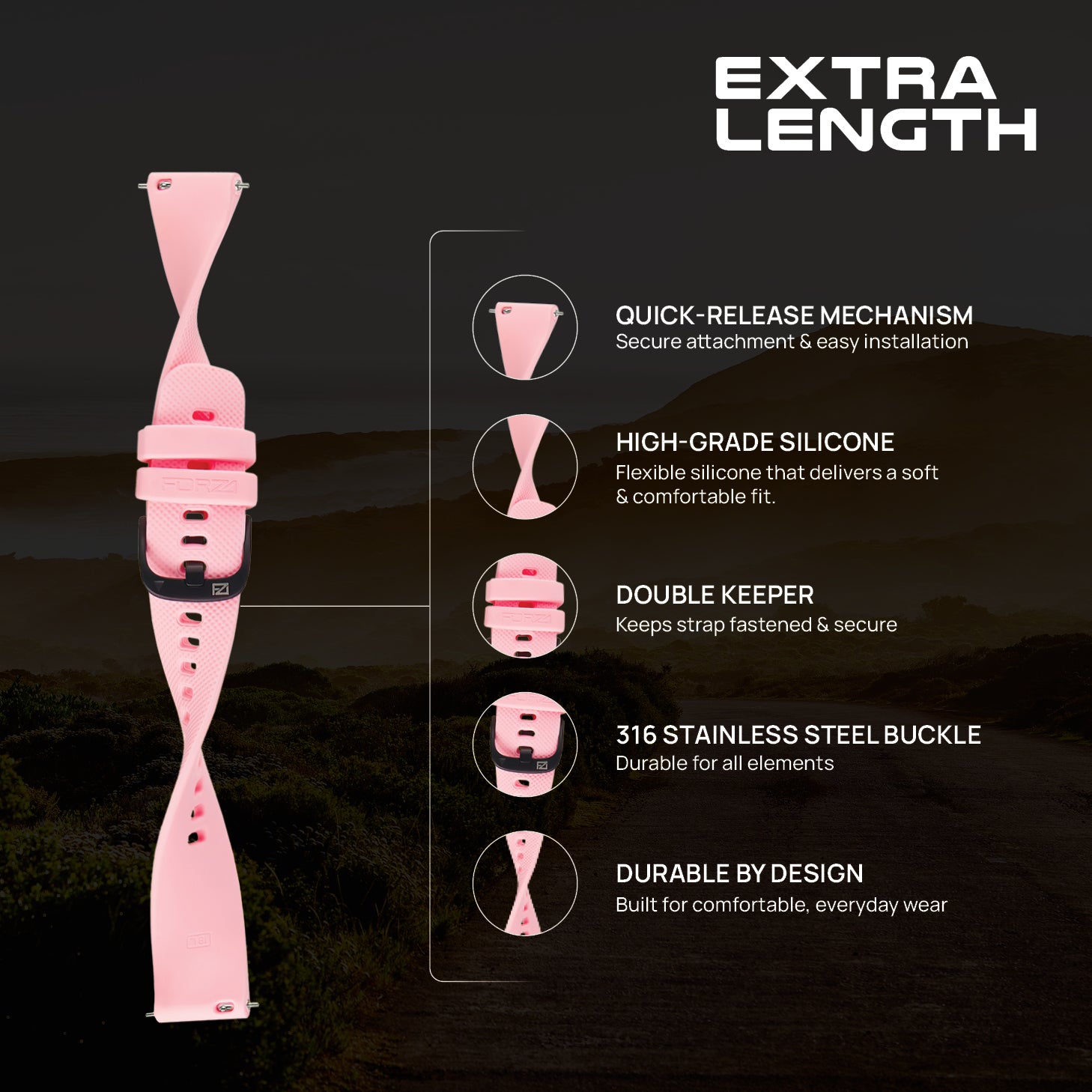 FORZA Elite 18mm Quick Release Classic Extra-Length Watch Strap