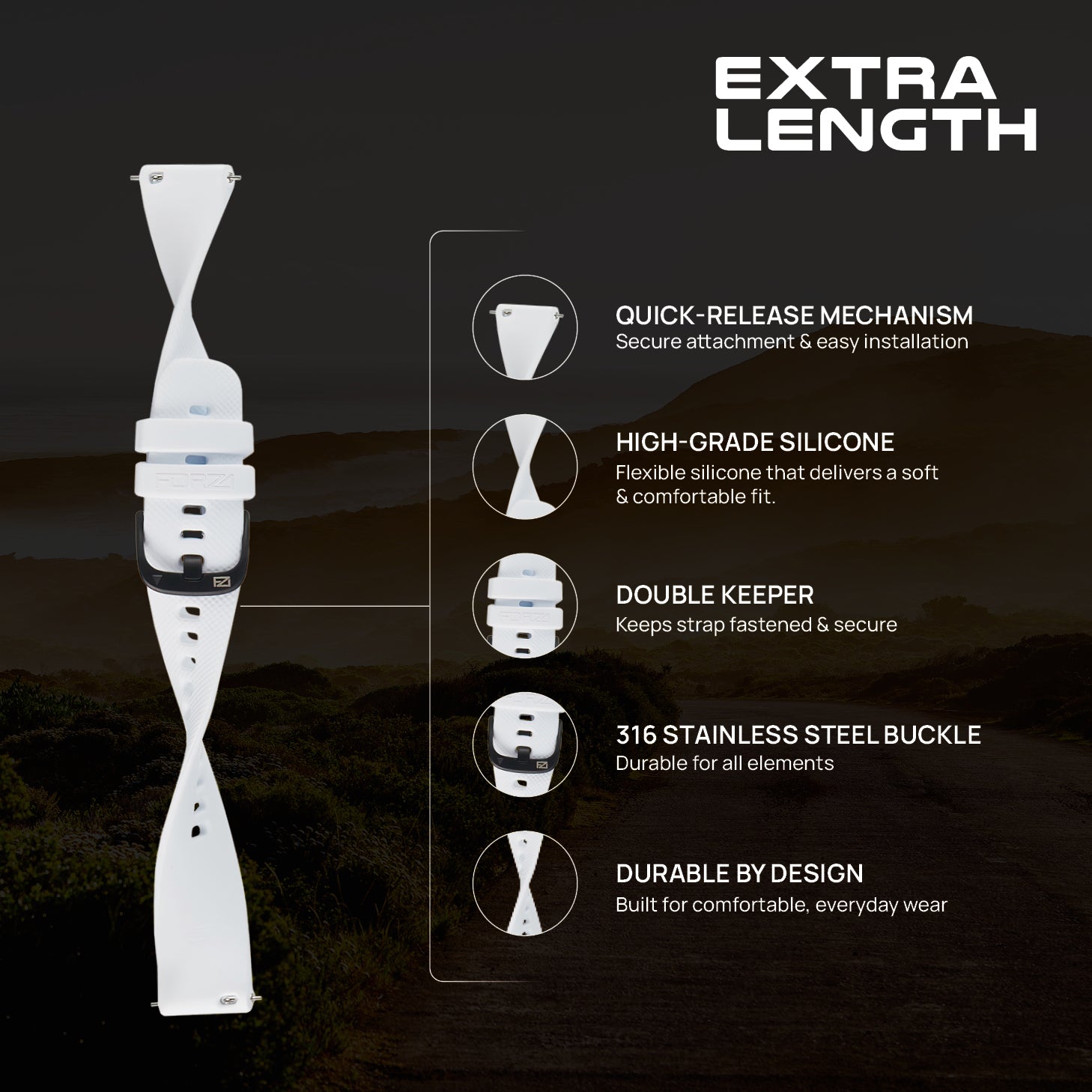 FORZA Elite 18mm Quick Release Classic Extra-Length Watch Strap