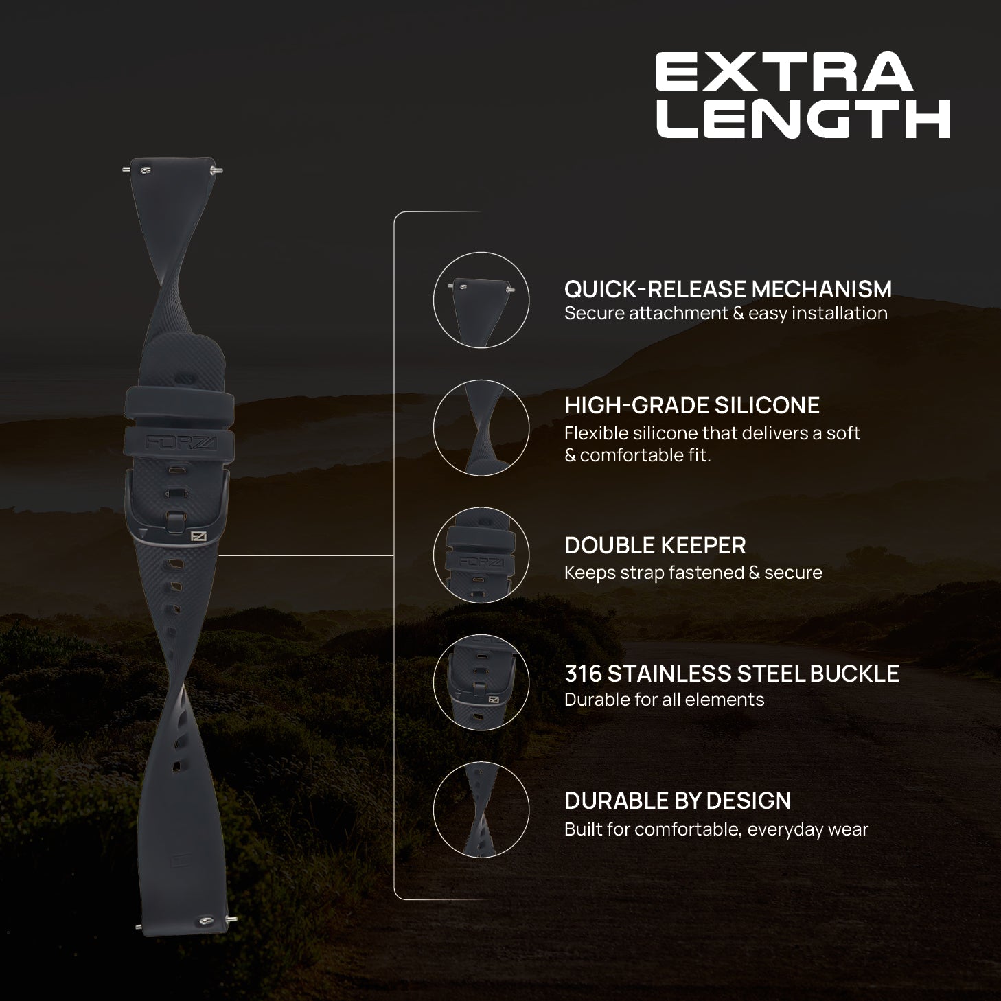 FORZA Elite 18mm Quick Release Classic Extra-Length Watch Strap