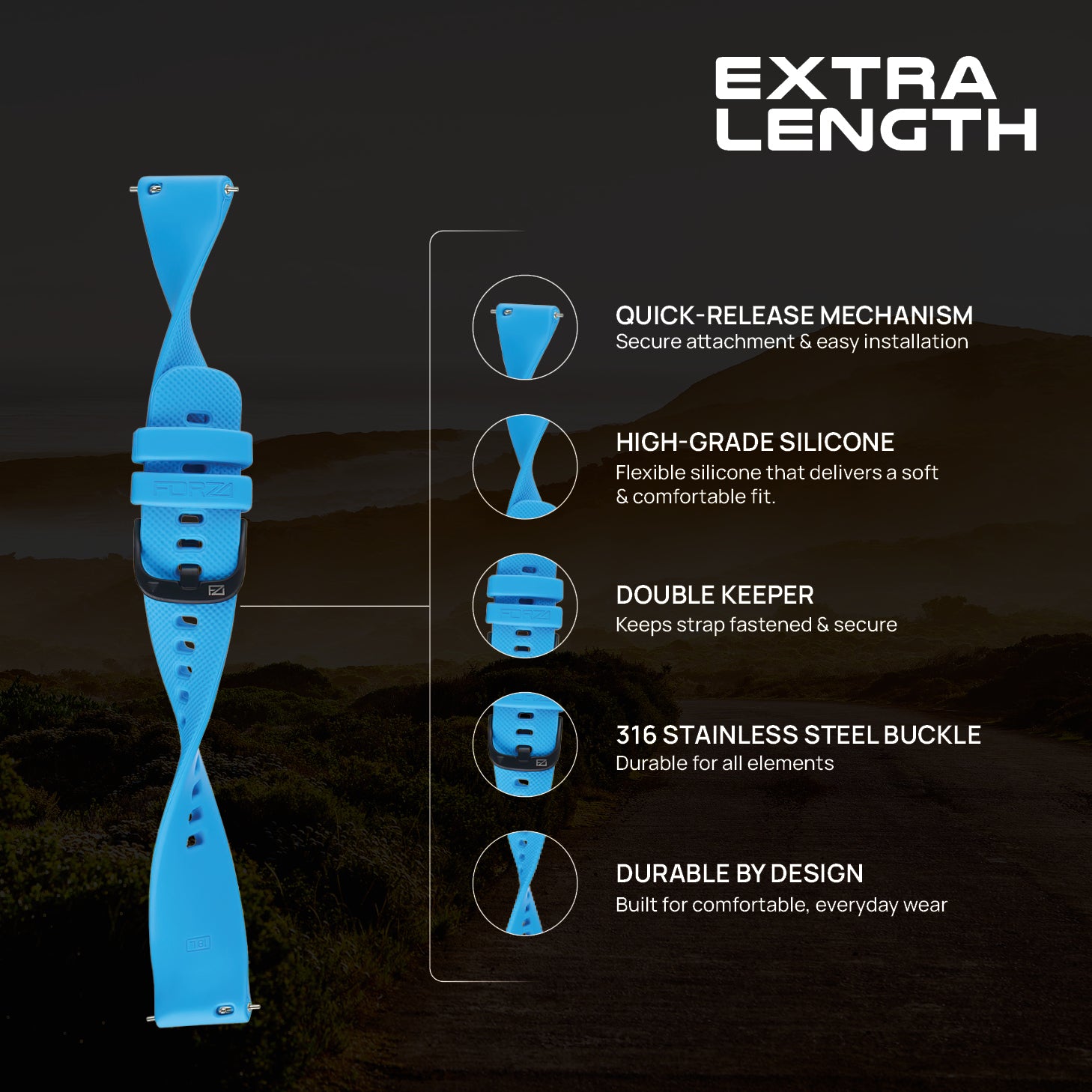 FORZA Elite 18mm Quick Release Classic Extra-Length Watch Strap