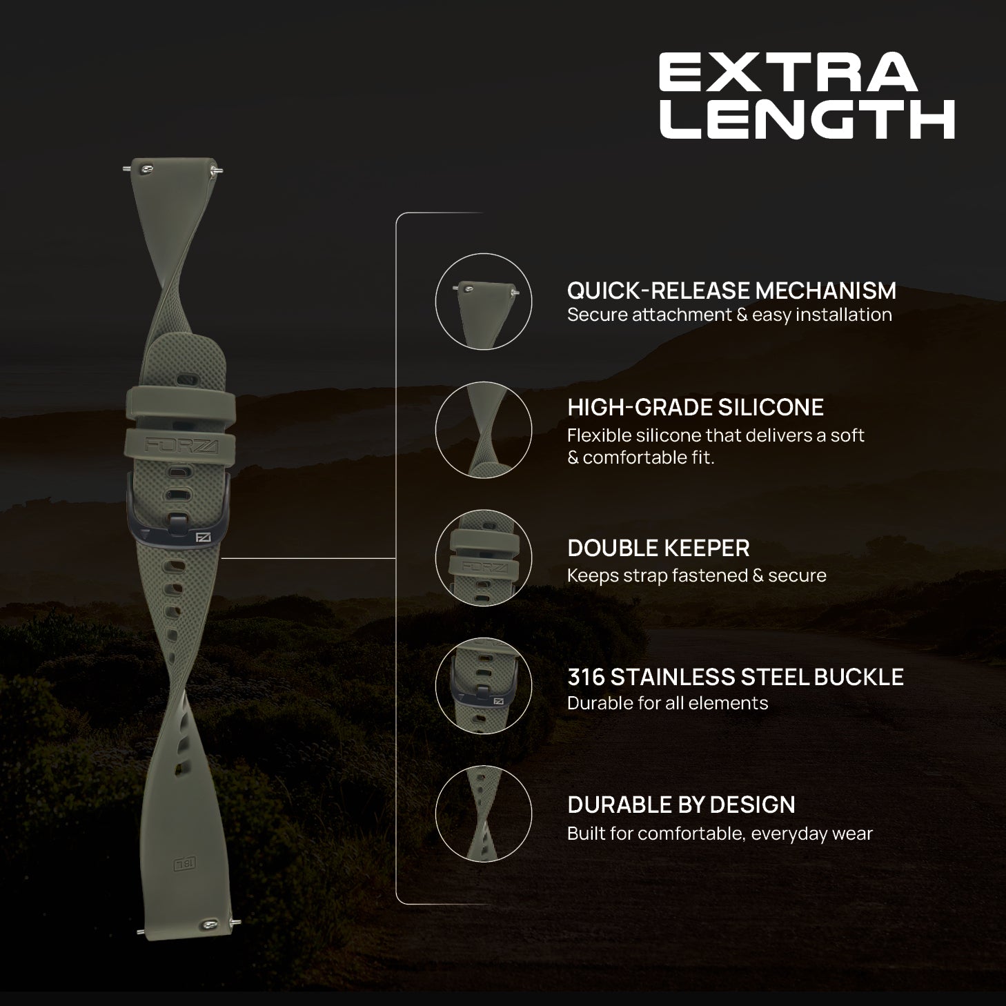 FORZA Elite 18mm Quick Release Classic Extra-Length Watch Strap