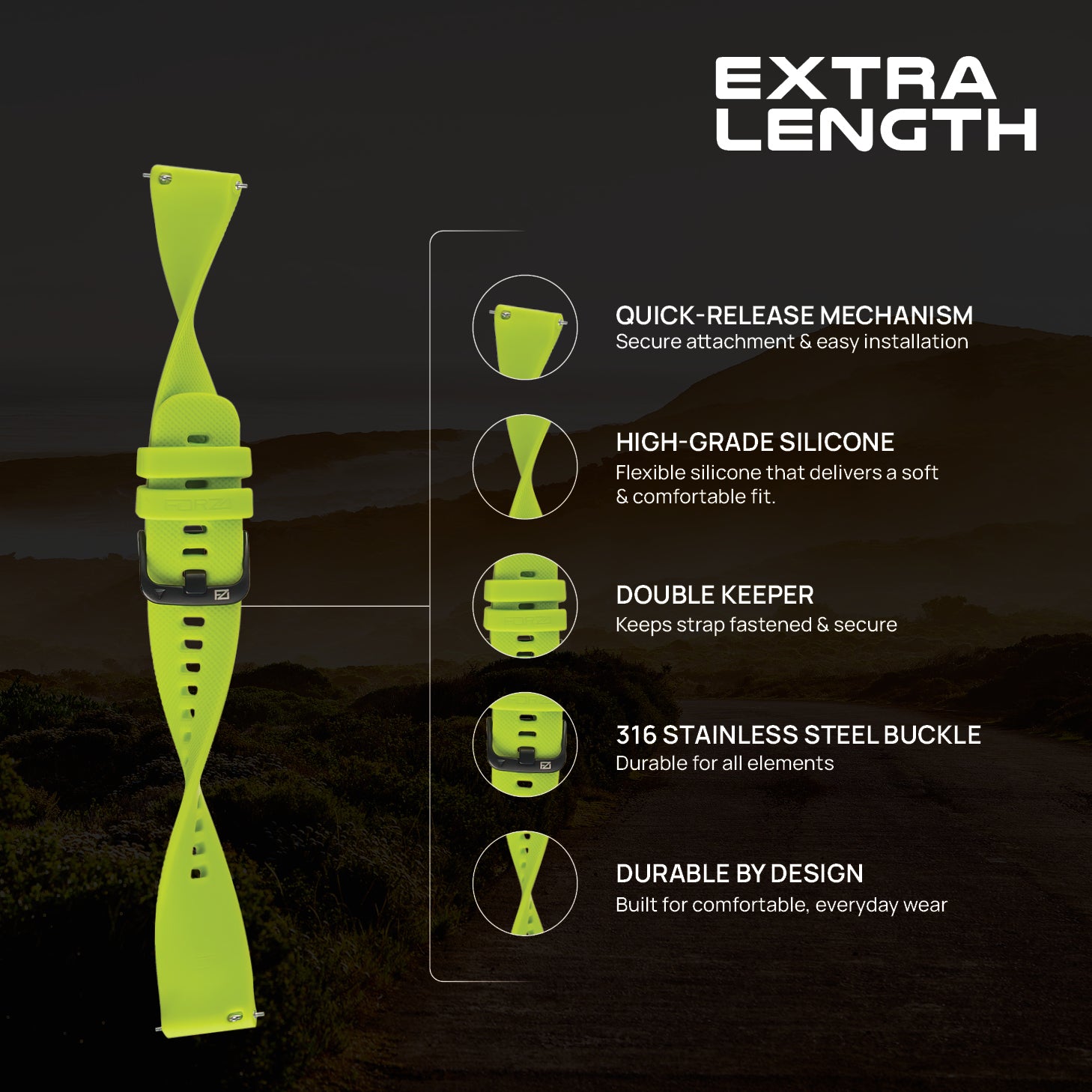 FORZA Elite 20mm Quick Release Classic Extra-Length Watch Strap