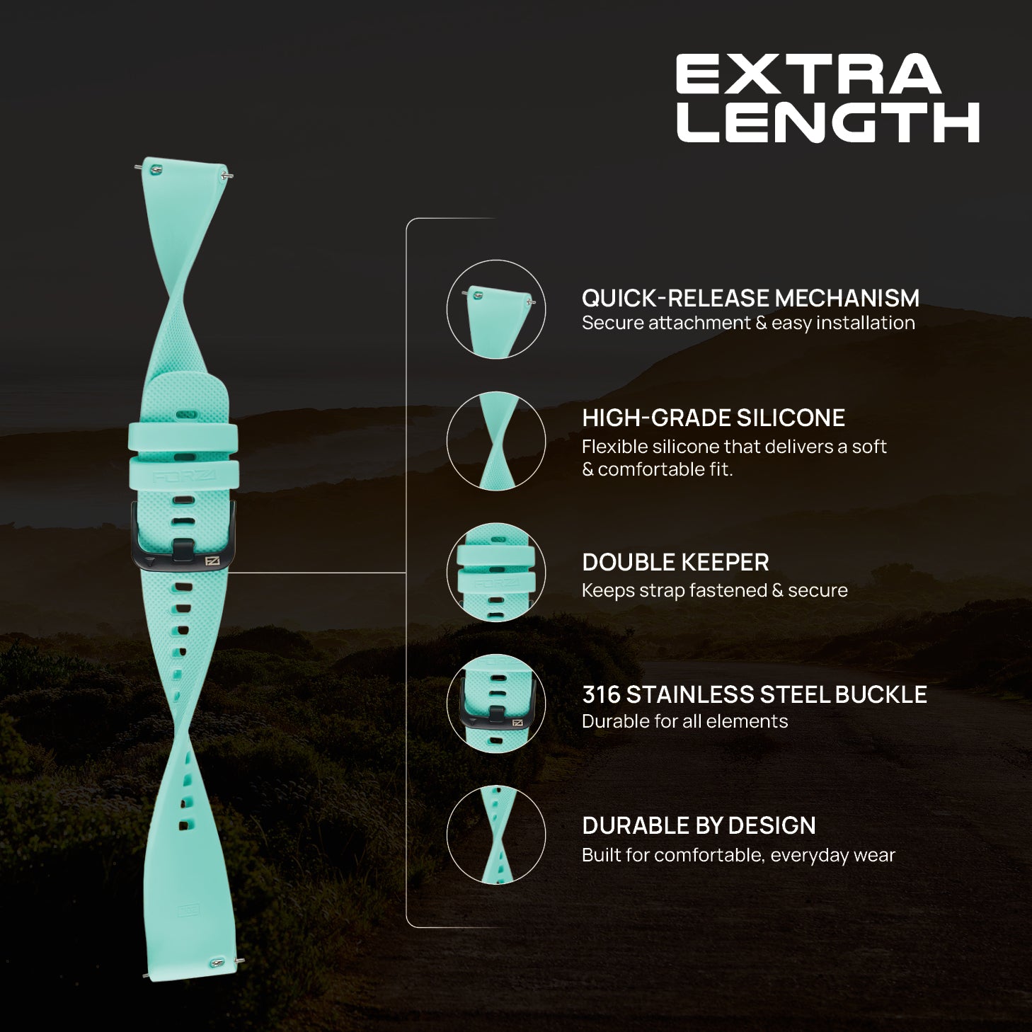 FORZA Elite 20mm Quick Release Classic Extra-Length Watch Strap