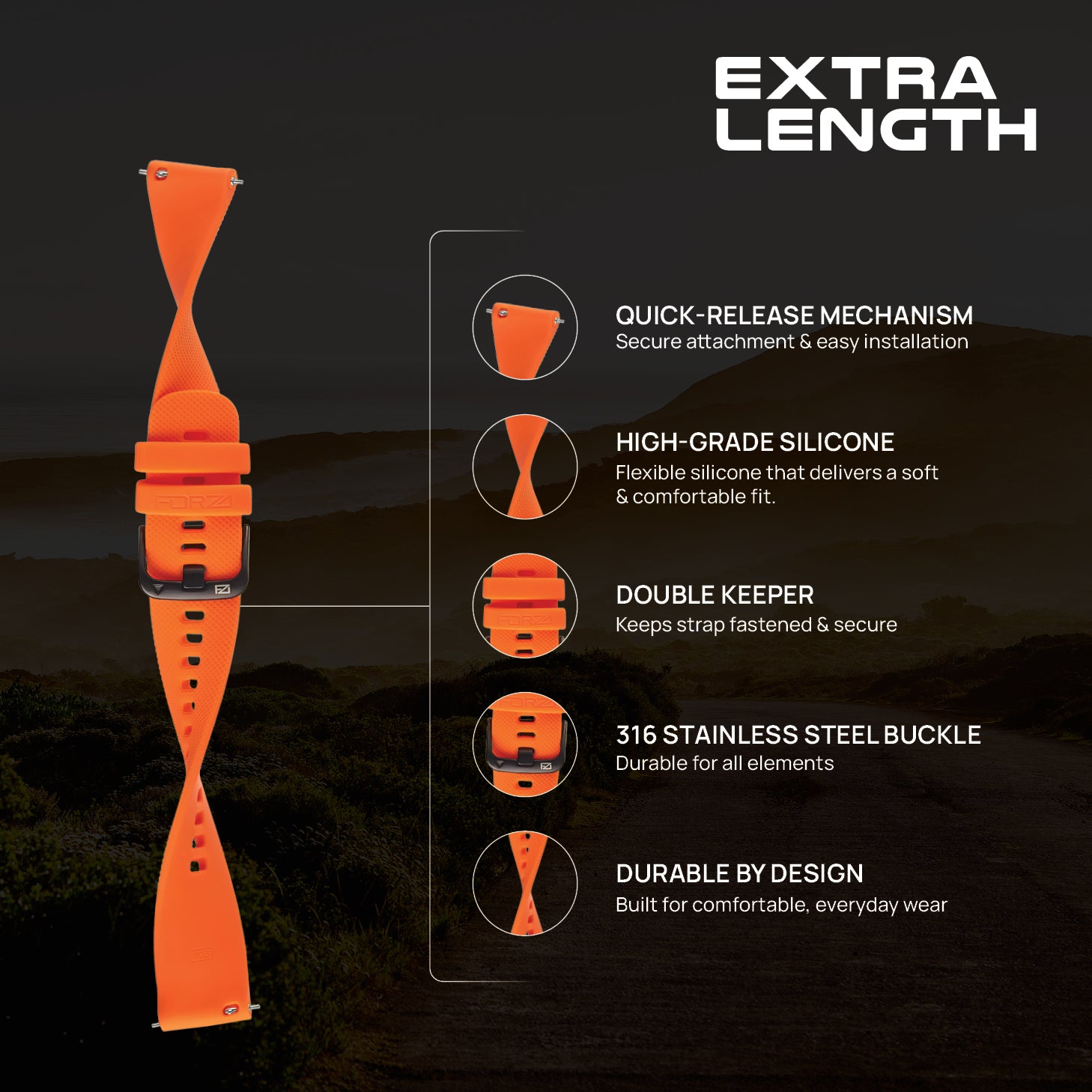 FORZA Elite 20mm Quick Release Classic Extra-Length Watch Strap