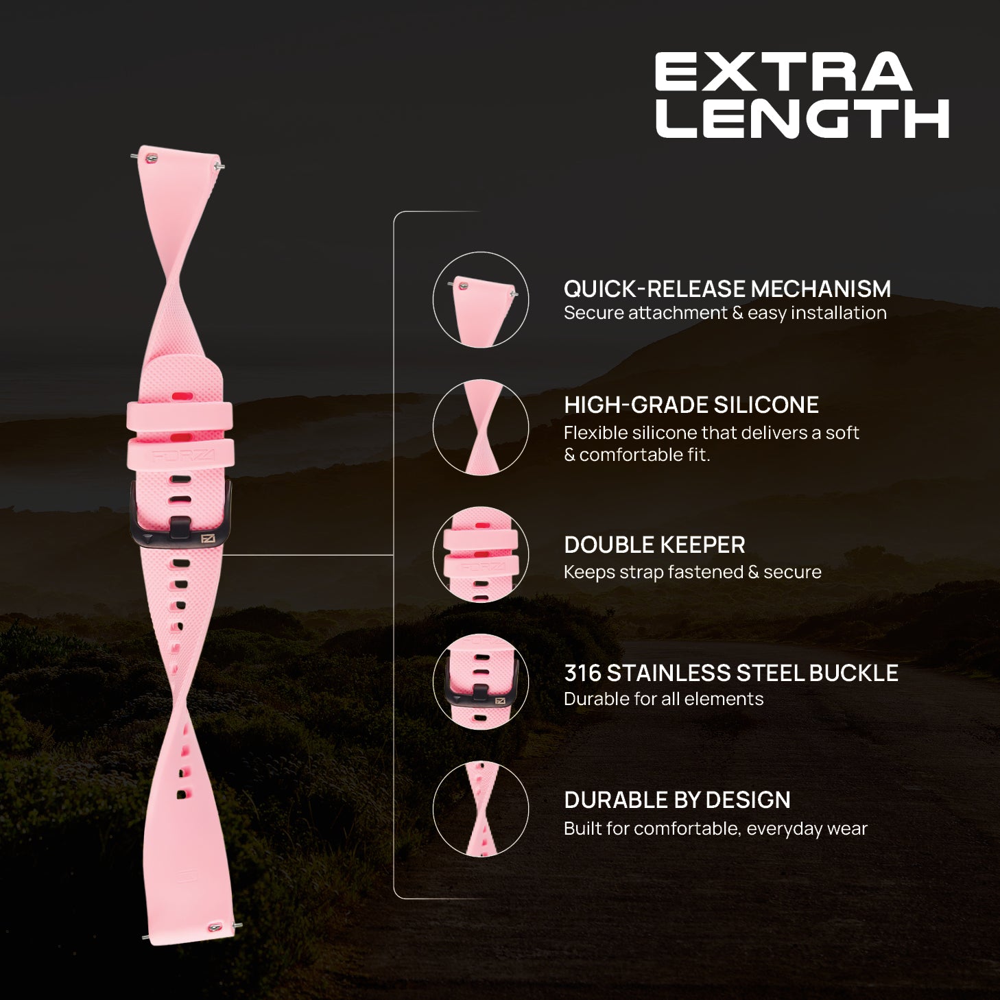 FORZA Elite 20mm Quick Release Classic Extra-Length Watch Strap