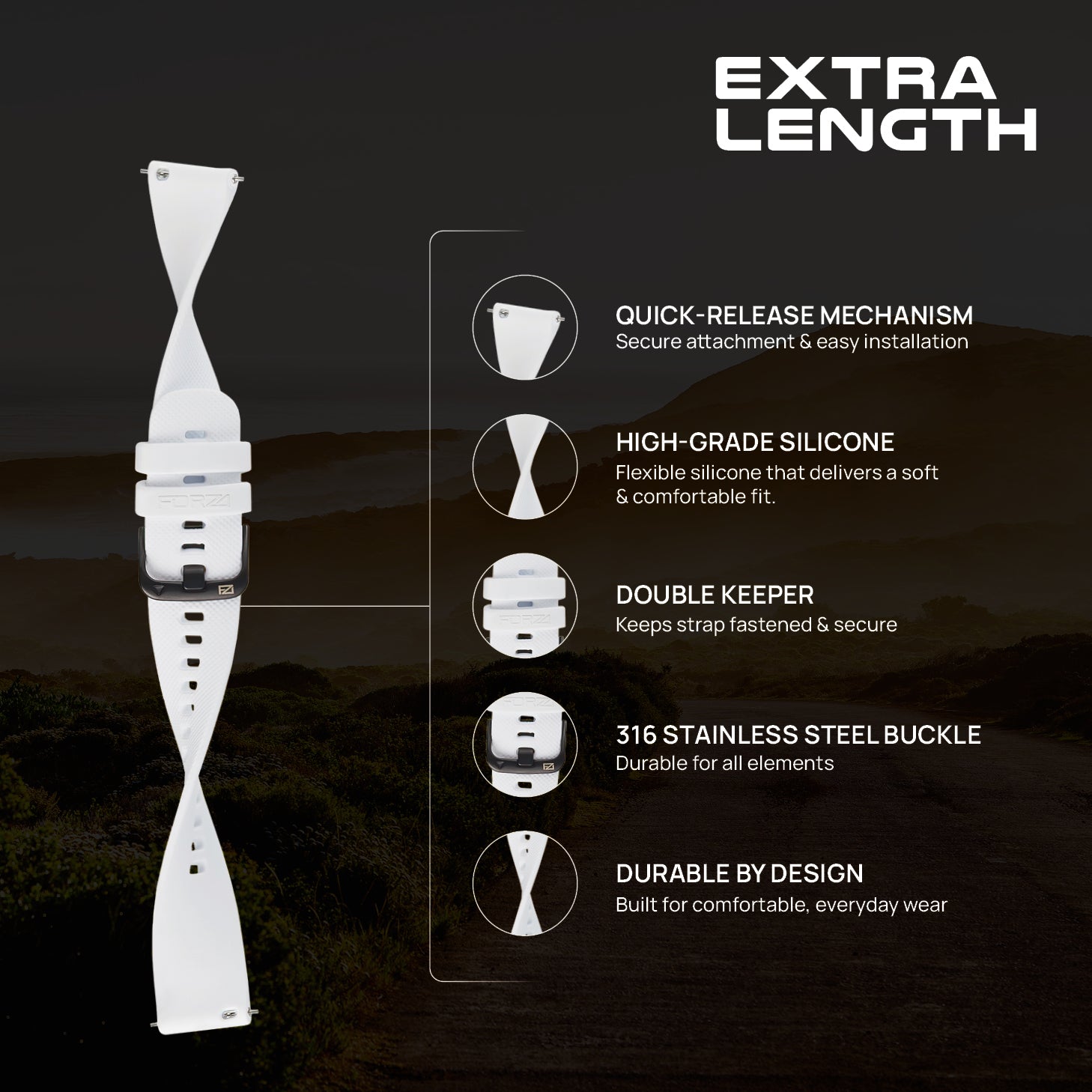 FORZA Elite 20mm Quick Release Classic Extra-Length Watch Strap