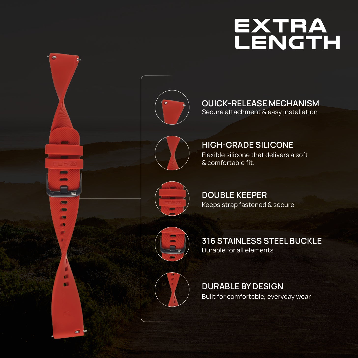 FORZA Elite 20mm Quick Release Classic Extra-Length Watch Strap