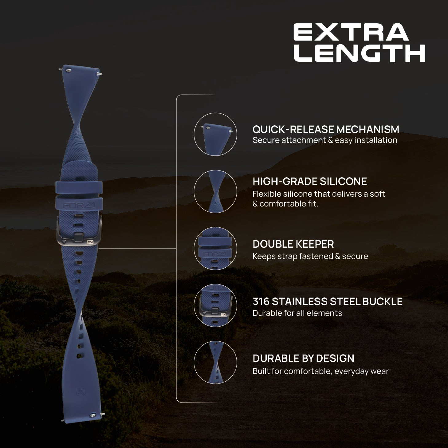 FORZA Elite 20mm Quick Release Classic Extra-Length Watch Strap