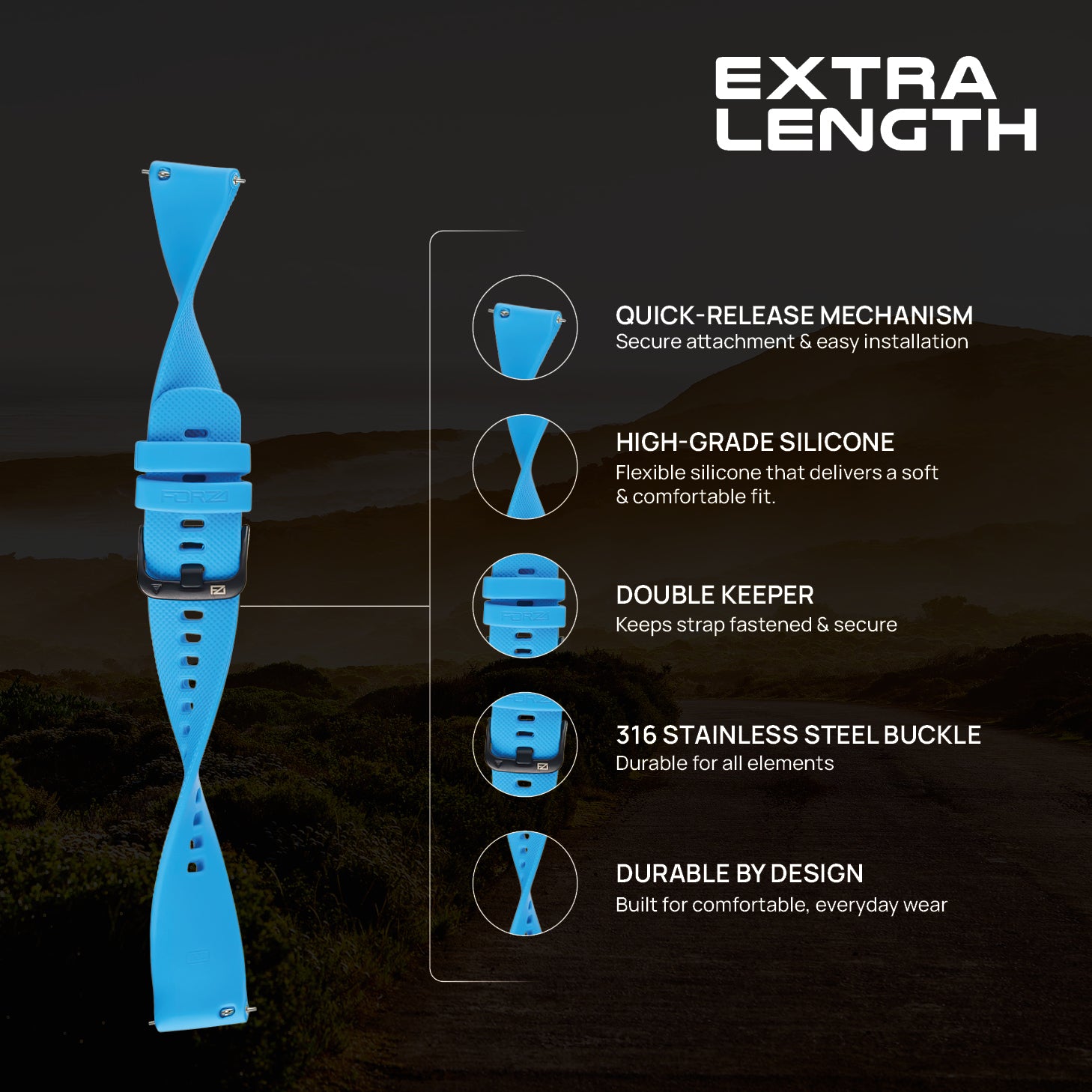 FORZA Elite 20mm Quick Release Classic Extra-Length Watch Strap