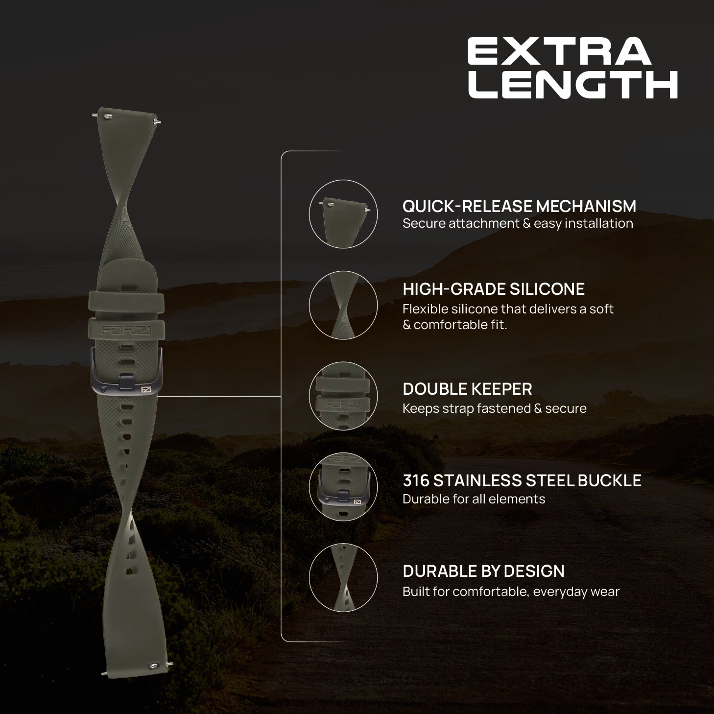 FORZA Elite 20mm Quick Release Classic Extra-Length Watch Strap