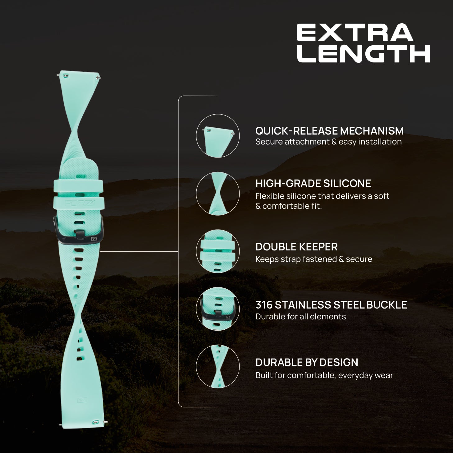 FORZA Elite 22mm Quick Release Classic Extra-Length Watch Strap