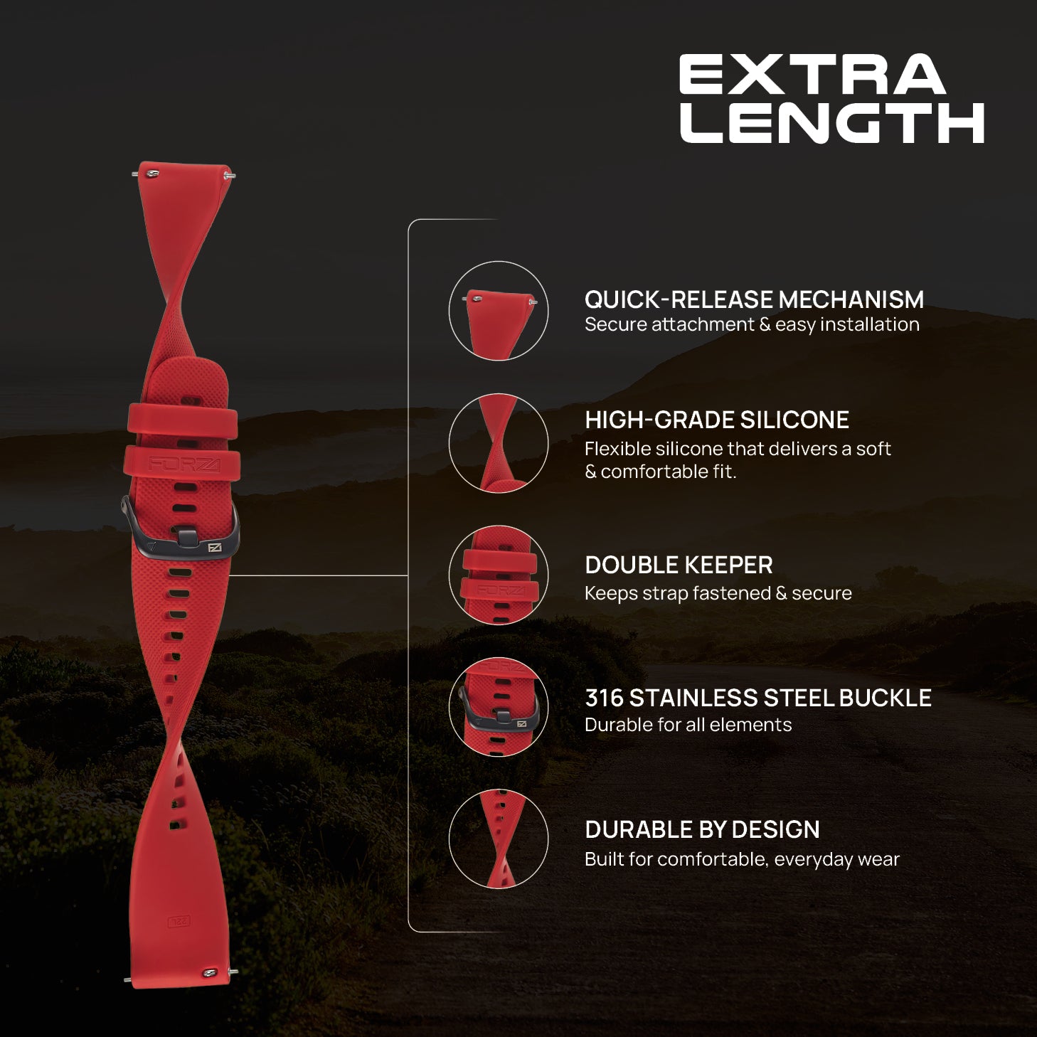 FORZA Elite 22mm Quick Release Classic Extra-Length Watch Strap