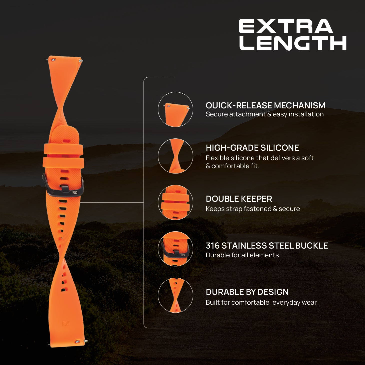 FORZA Elite 22mm Quick Release Classic Extra-Length Watch Strap