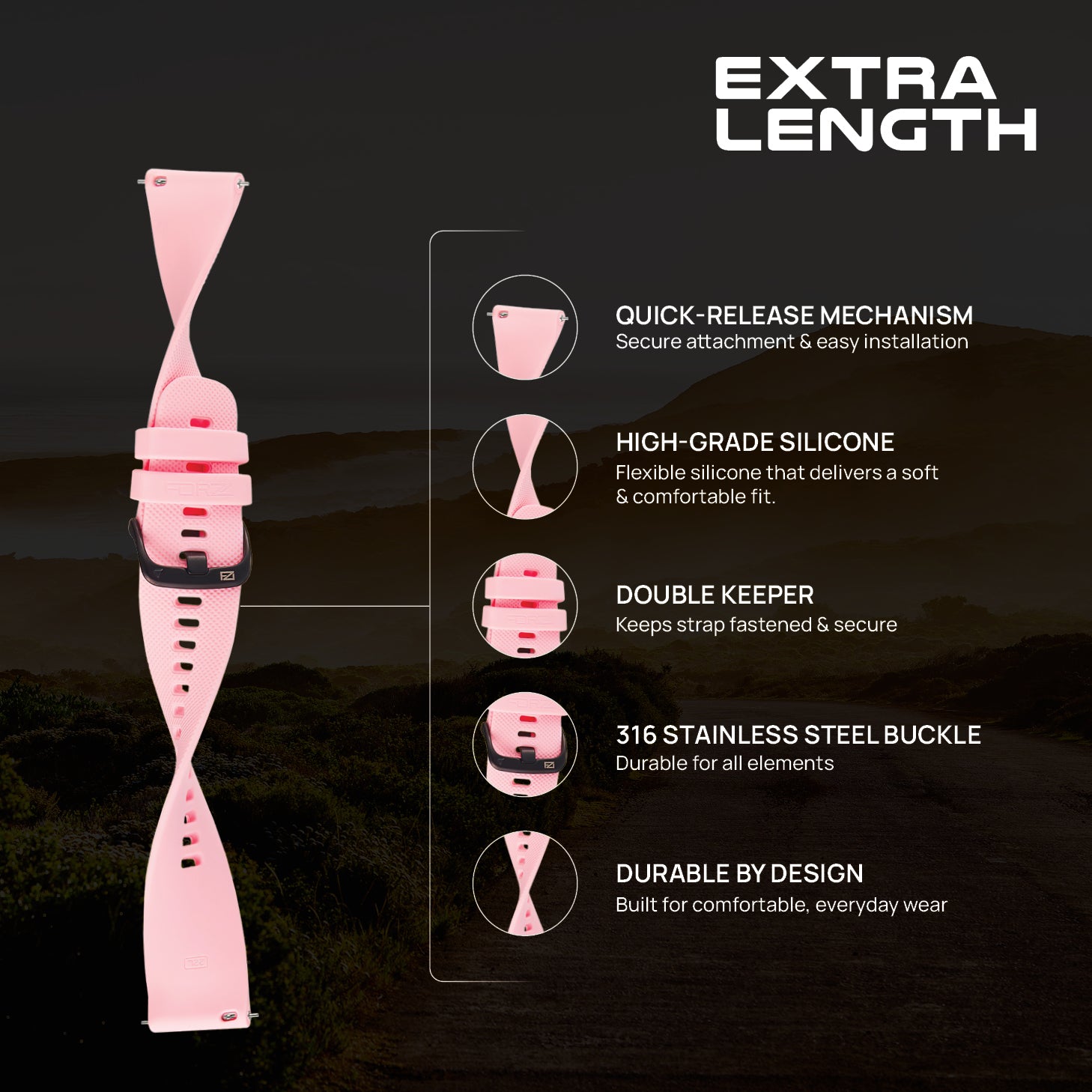 FORZA Elite 22mm Quick Release Classic Extra-Length Watch Strap