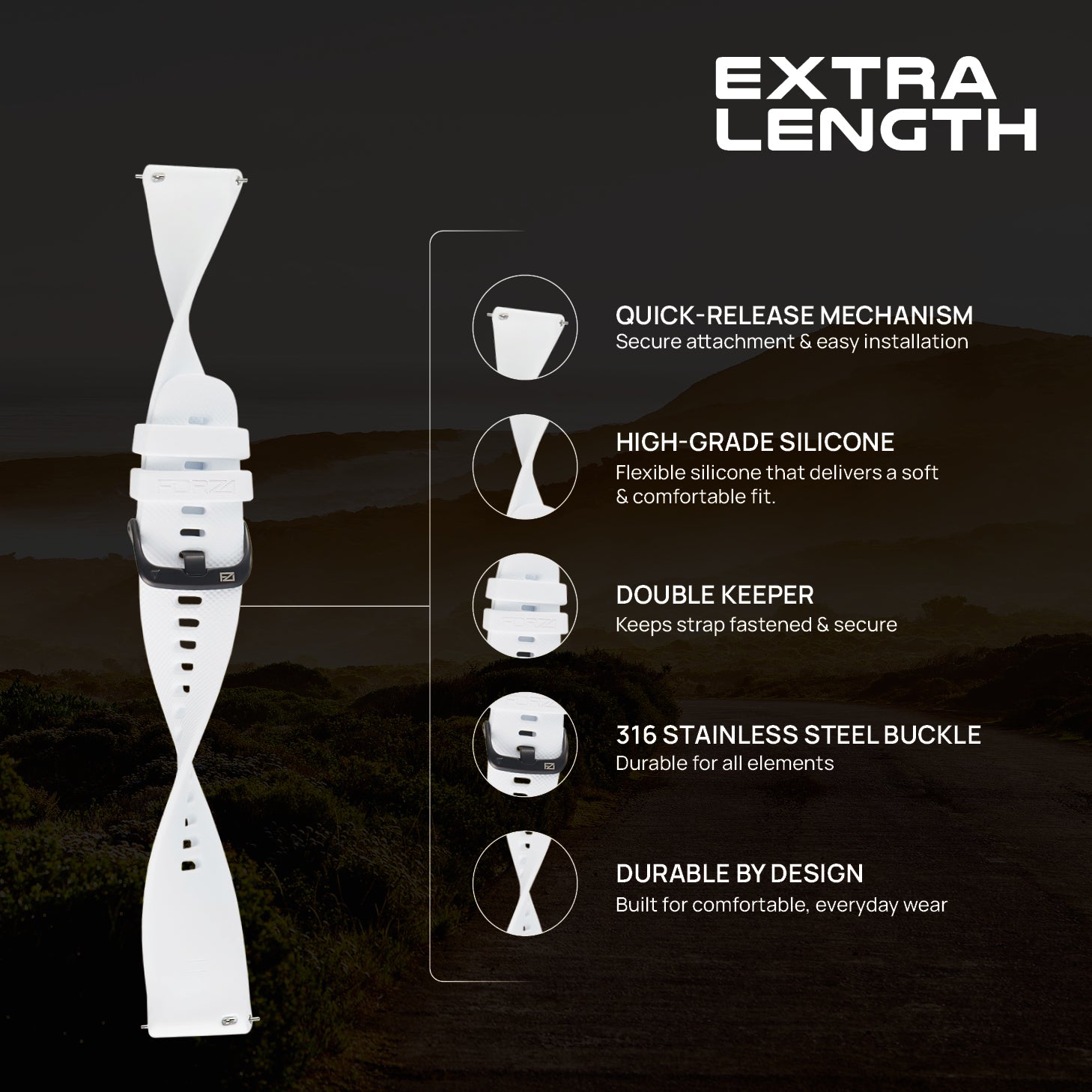 FORZA Elite 22mm Quick Release Classic Extra-Length Watch Strap