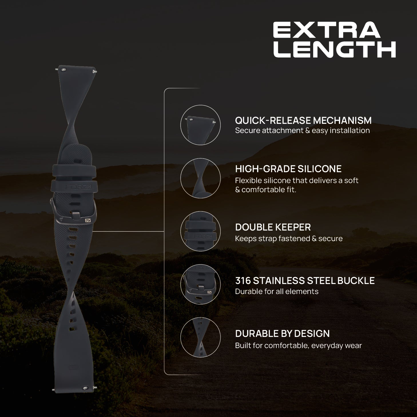 FORZA Elite 22mm Quick Release Classic Extra-Length Watch Strap