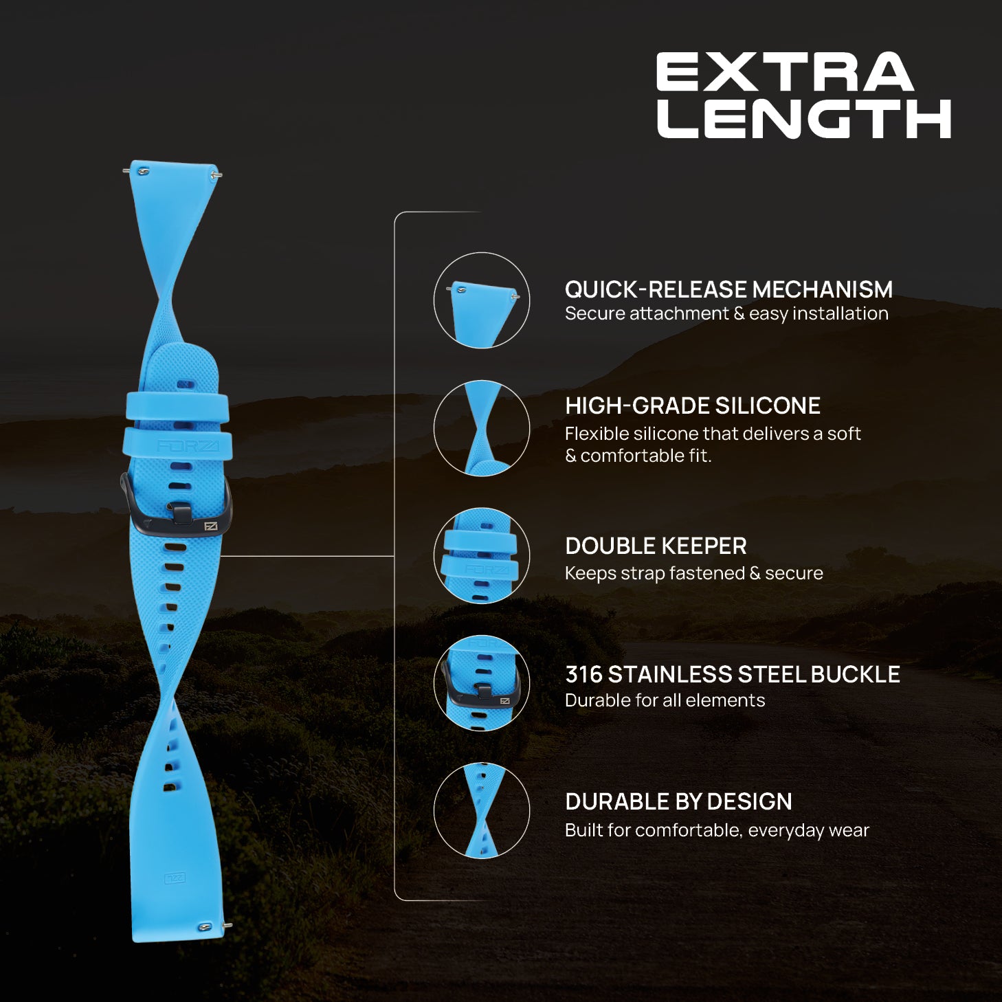 FORZA Elite 22mm Quick Release Classic Extra-Length Watch Strap