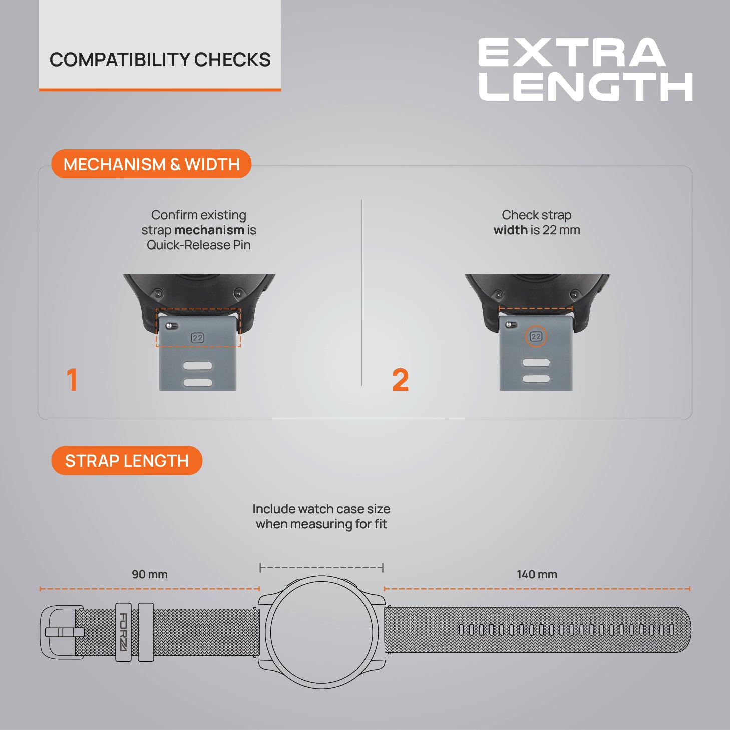 FORZA Elite 22mm Quick Release Classic Extra-Length Watch Strap