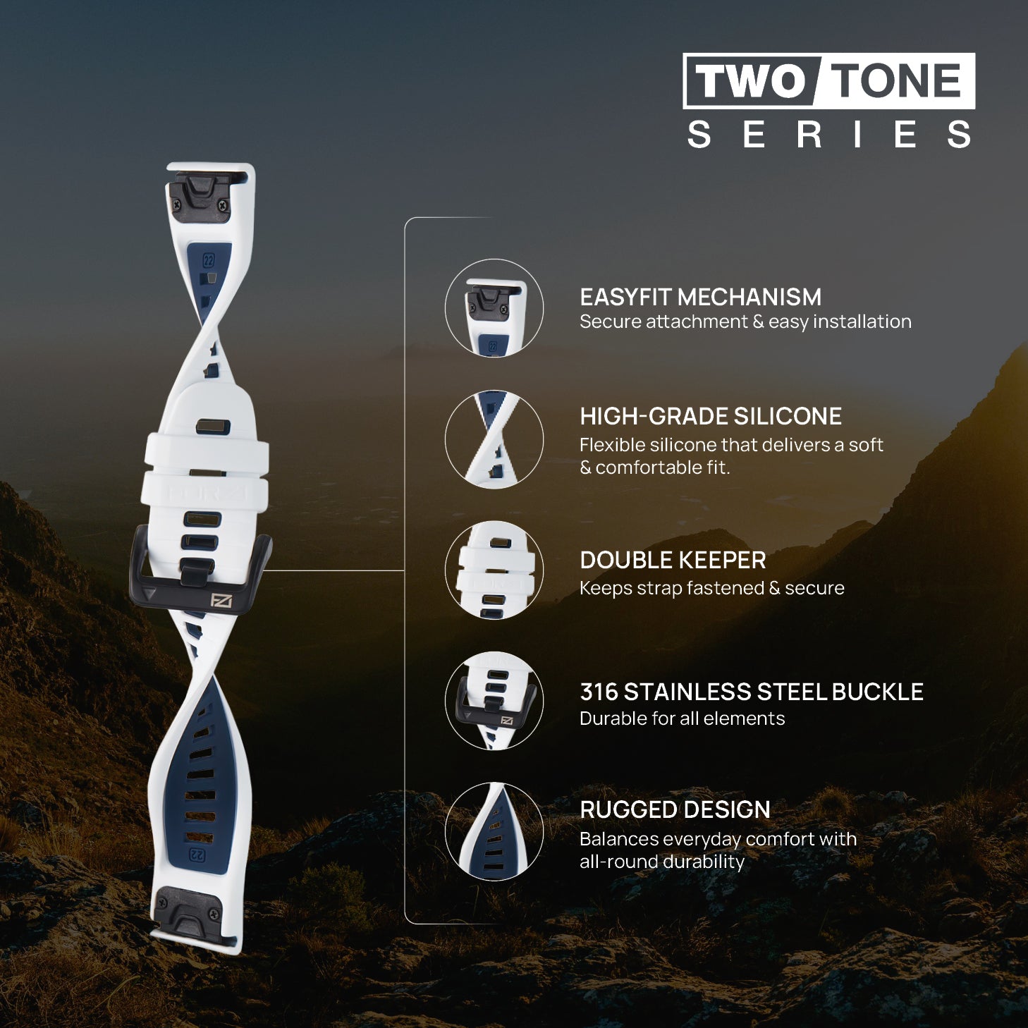 FORZA Elite 22mm EasyFit Two-Tone Watch Strap for Garmin