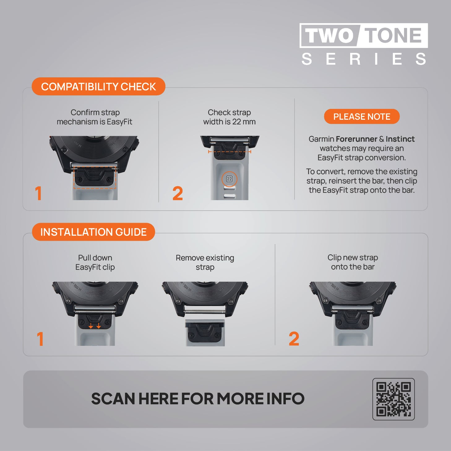 FORZA Elite 22mm EasyFit Two-Tone Watch Strap for Garmin