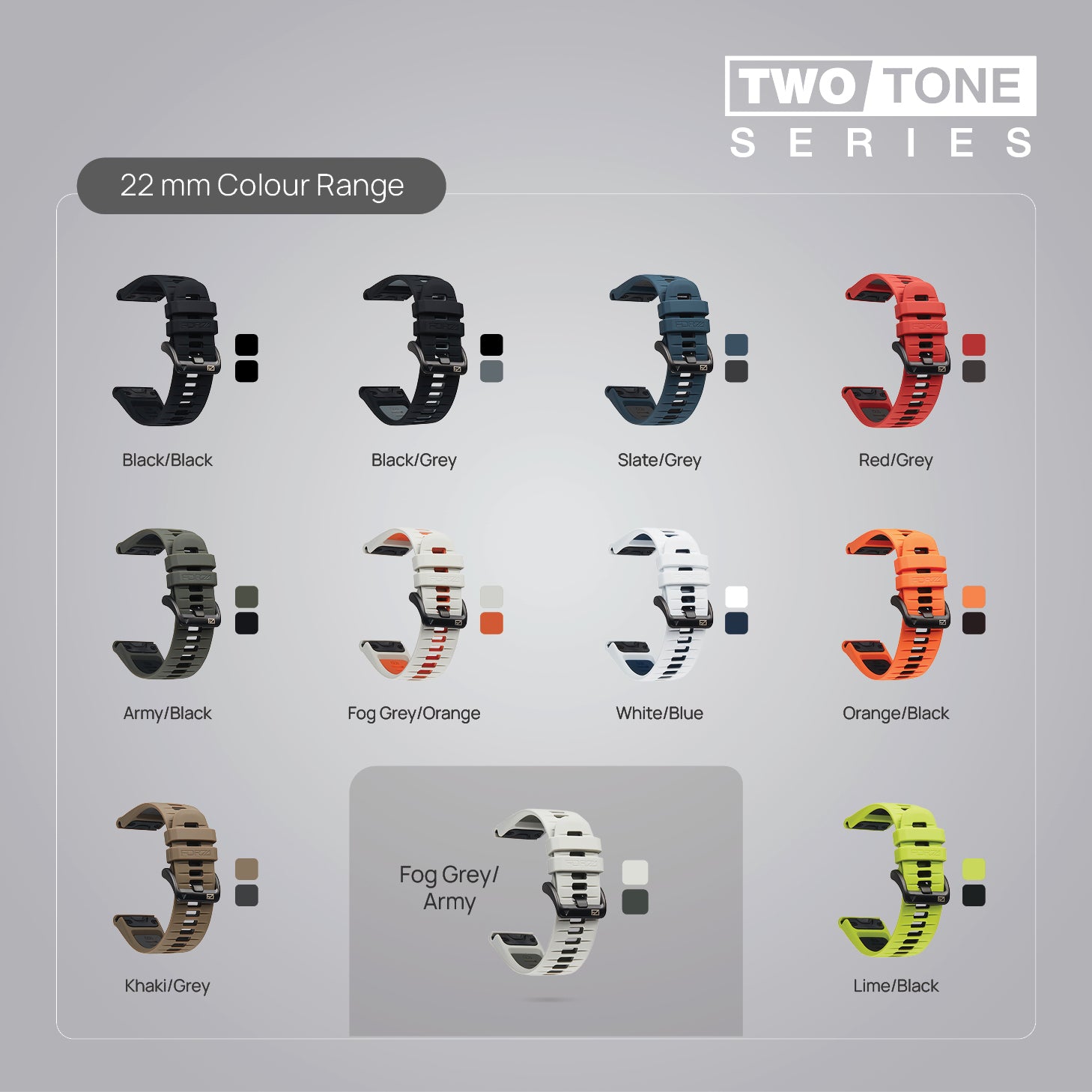 FORZA Elite 22mm EasyFit Two-Tone Watch Strap for Garmin