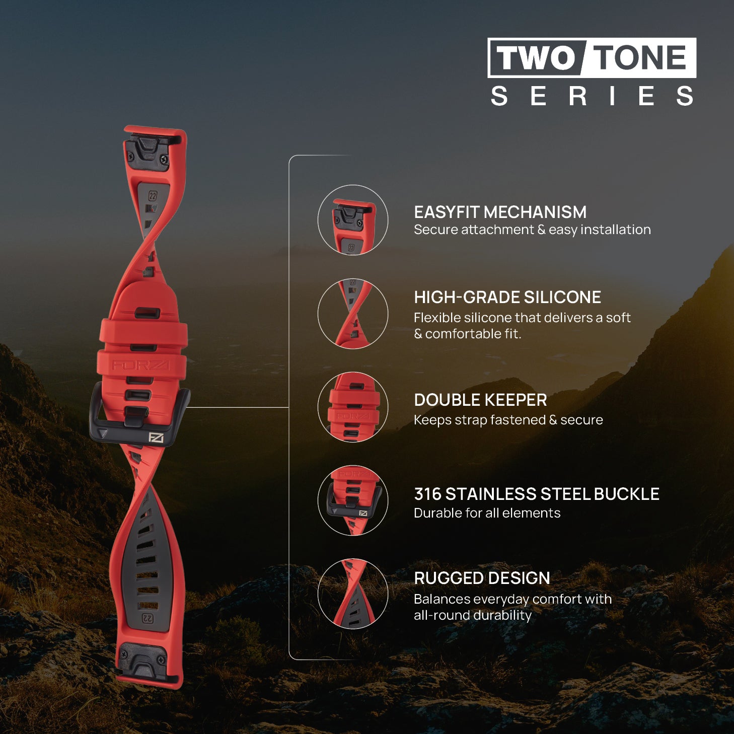 FORZA Elite 22mm EasyFit Two-Tone Watch Strap for Garmin