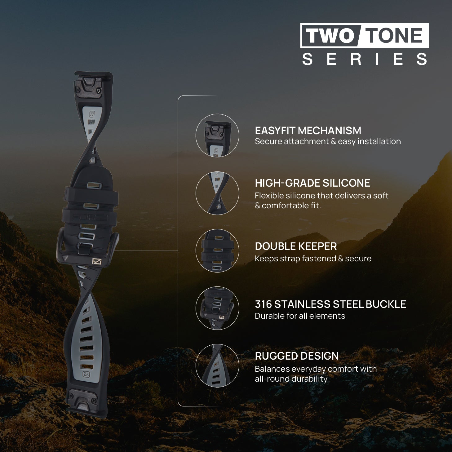 FORZA Elite 22mm EasyFit Two-Tone Watch Strap for Garmin