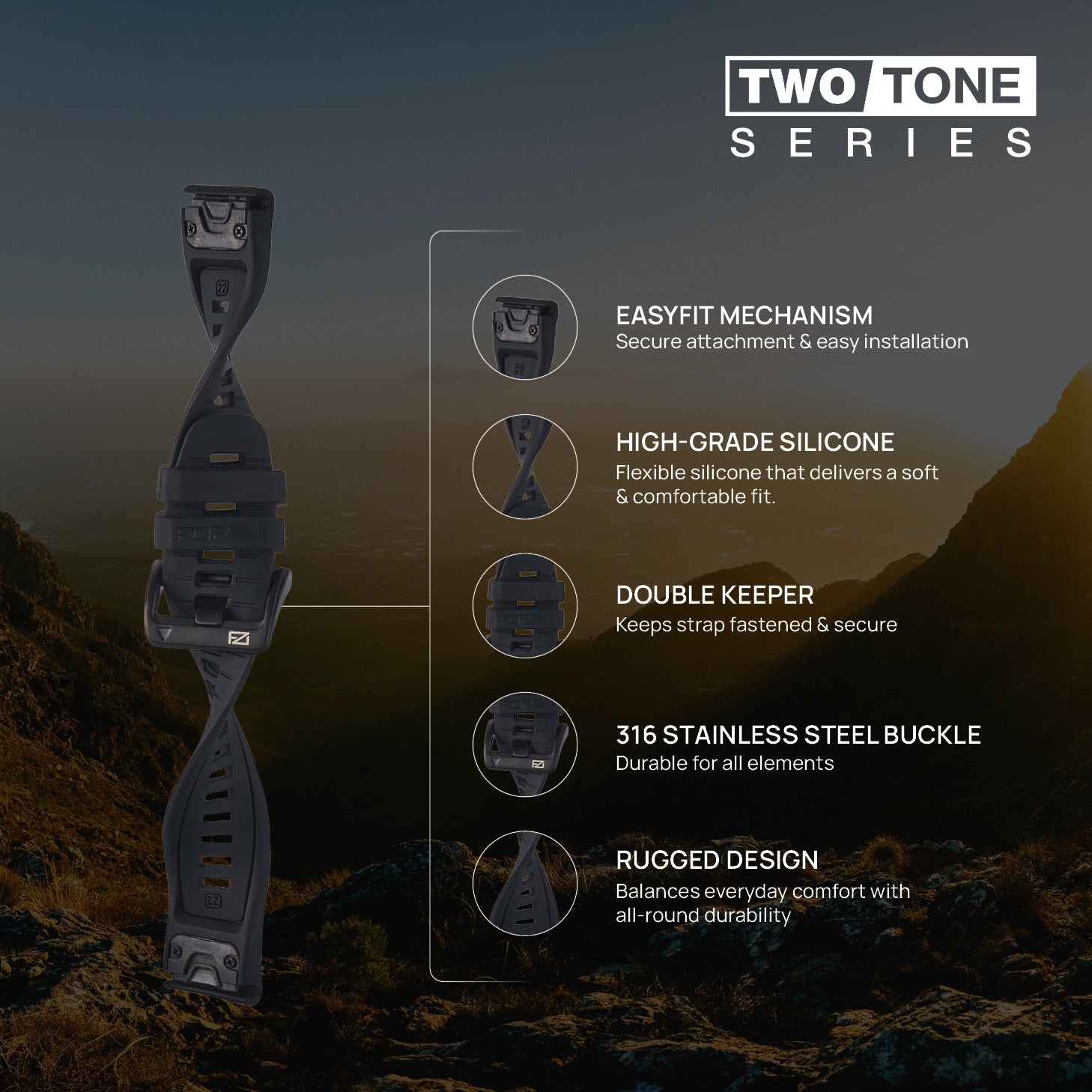 FORZA Elite 22mm EasyFit Two-Tone Watch Strap for Garmin