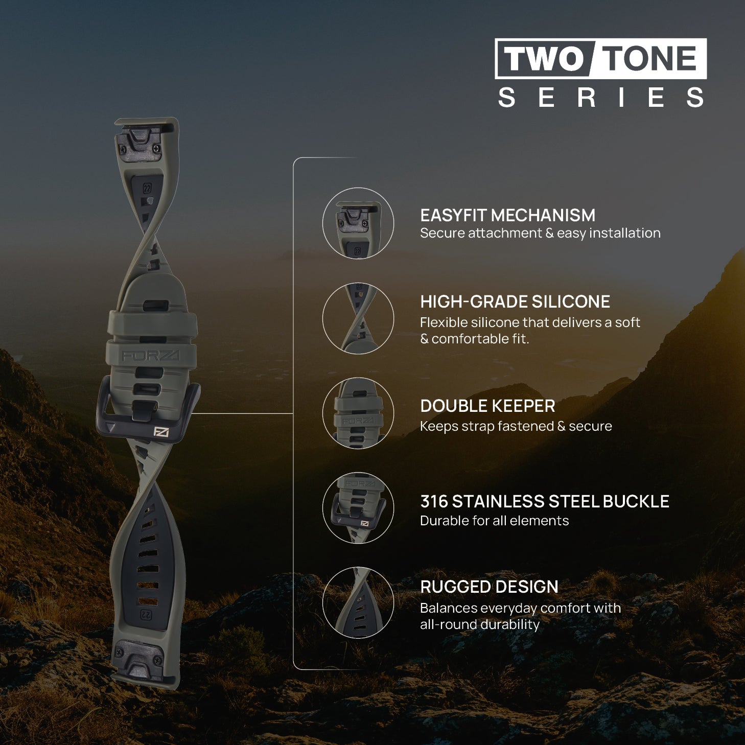 FORZA Elite 22mm EasyFit Two-Tone Watch Strap for Garmin