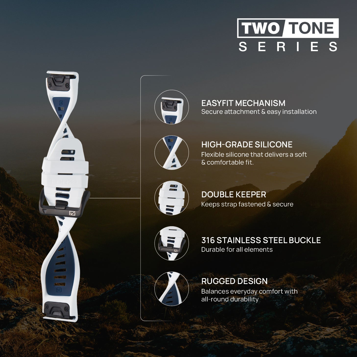 FORZA Elite 26mm EasyFit Two-Tone Watch Strap for Garmin