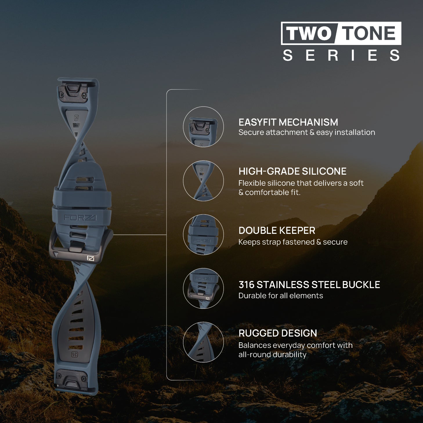 FORZA Elite 26mm EasyFit Two-Tone Watch Strap for Garmin