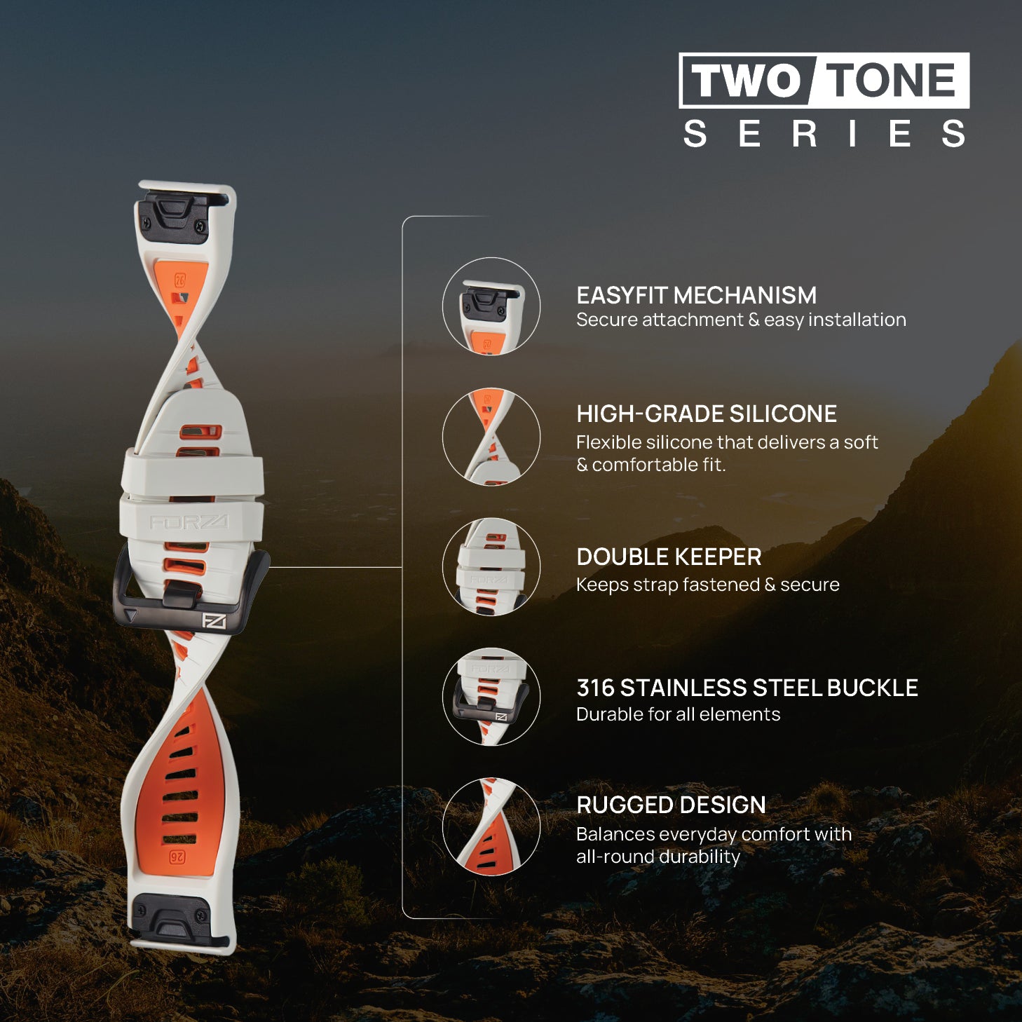 FORZA Elite 26mm EasyFit Two-Tone Watch Strap for Garmin