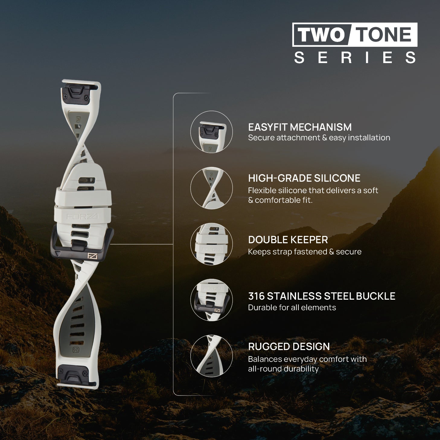 FORZA Elite 26mm EasyFit Two-Tone Watch Strap for Garmin